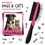 Bugalugs 2 in 1 Dog & Cat Brush - Double Sided, Long & Short Haired Pet Brush, Removes Loose Hair - Grooming Stimulates Skin