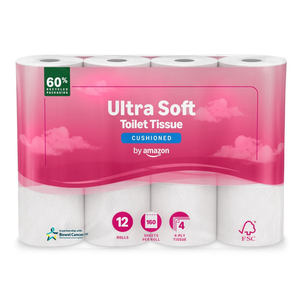 by Amazon Ultra Soft Toilet Tissue, 4-ply, 12 Rolls (1 Pack of 12), 160 Sheets per Roll, FSC Certified - Damaged Box