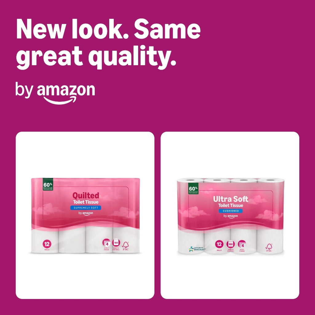 by Amazon Ultra Soft Toilet Tissue, 4-ply, 48 Rolls (4 Packs of 12), 160 Sheets per Roll, FSC Certified - Very Good