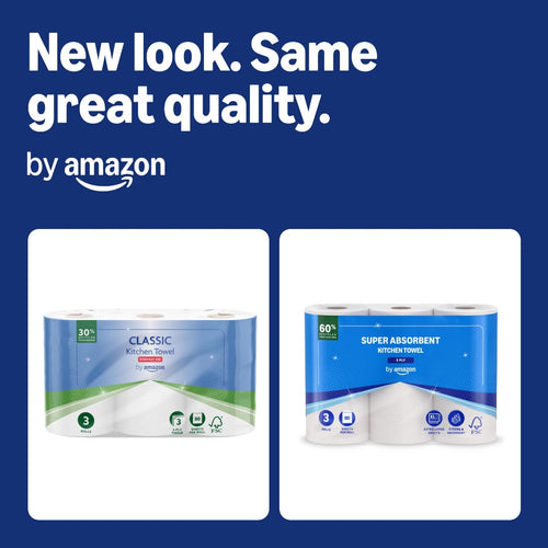 by Amazon Super Absorbent Kitchen Towel, 3-ply, 12 Rolls (4 Packs of 3), 80 Sheets per Roll, FSC Certified - Very Good