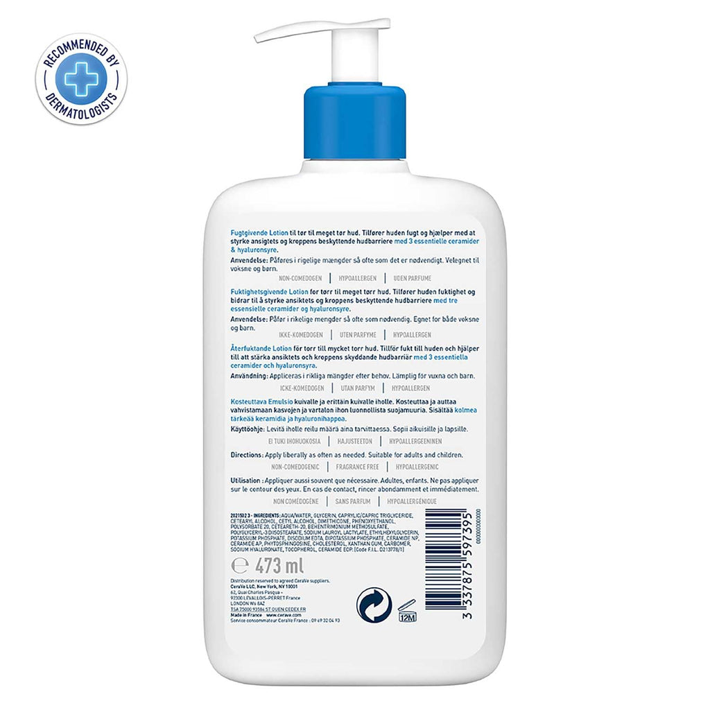 CeraVe Moisturising Lotion, for normal to very dry skin, Enriched with 3 Essential Ceramides, Hyaluronic Acid and MVe technology, CeraVe face moisturiser, Daily Hydrating Moisturiser, 473ml