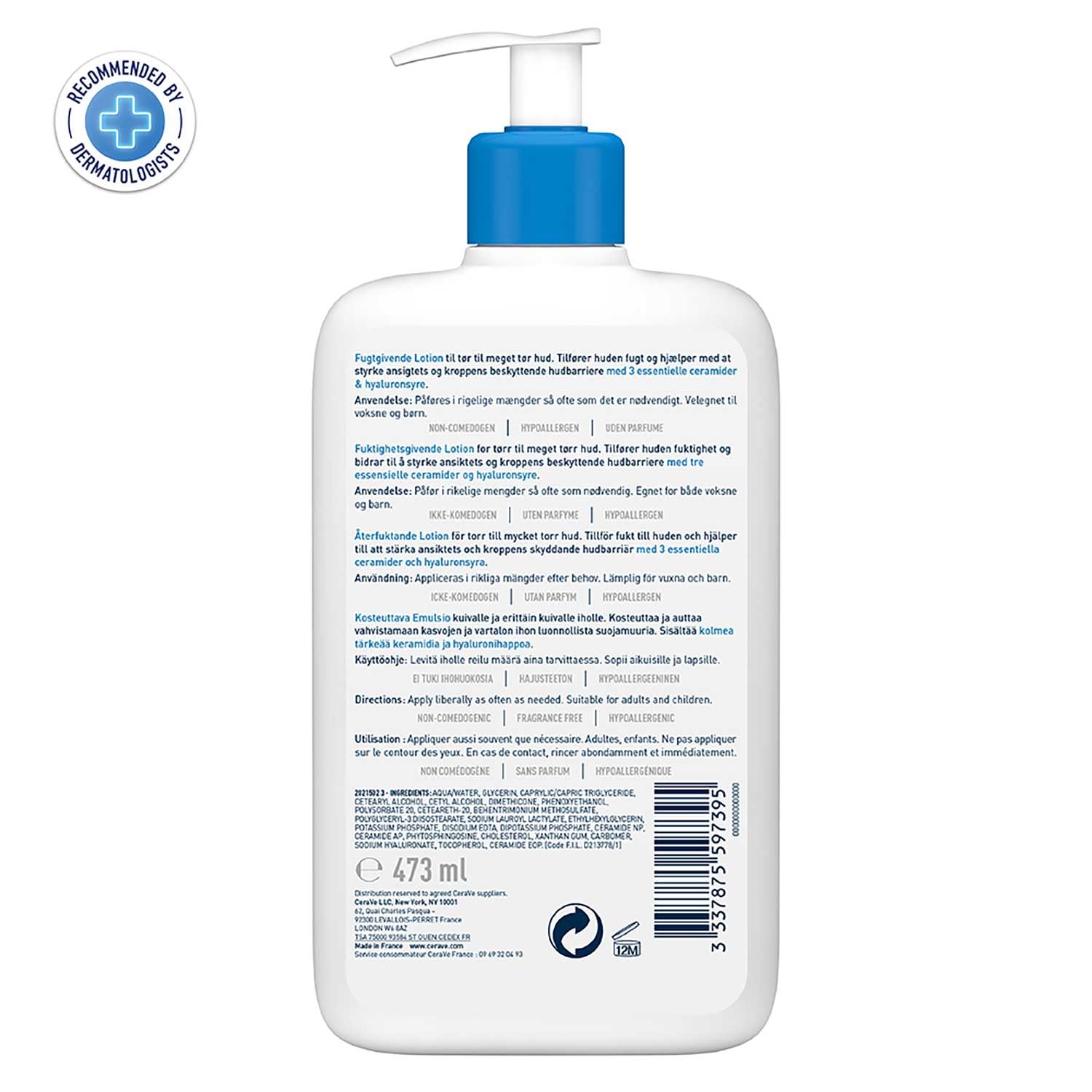 CeraVe Moisturising Lotion, for normal to very dry skin, Enriched with 3 Essential Ceramides, Hyaluronic Acid and MVe technology, CeraVe face moisturiser, Daily Hydrating Moisturiser, 473ml