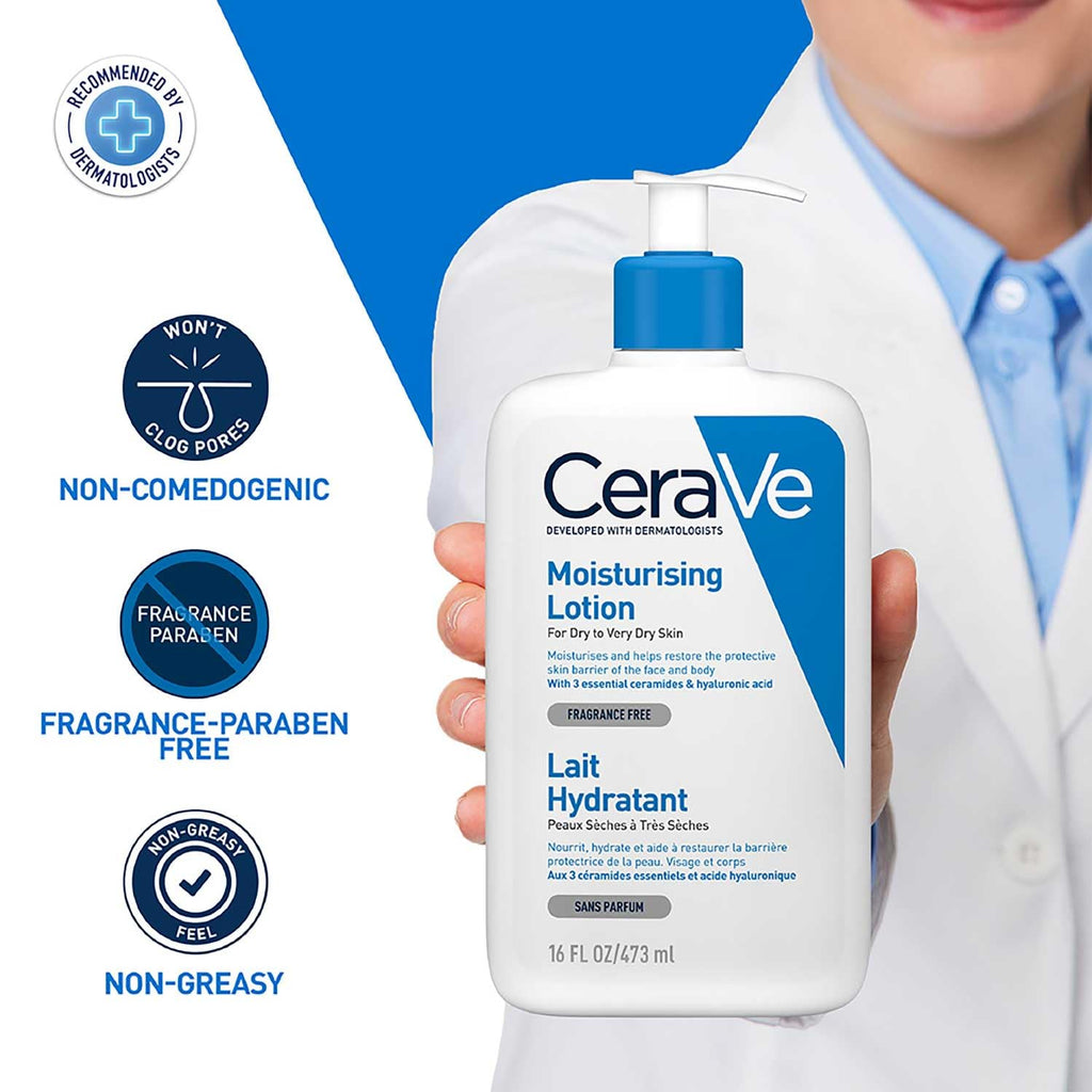 CeraVe Moisturising Lotion, for normal to very dry skin, Enriched with 3 Essential Ceramides, Hyaluronic Acid and MVe technology, CeraVe face moisturiser, Daily Hydrating Moisturiser, 473ml