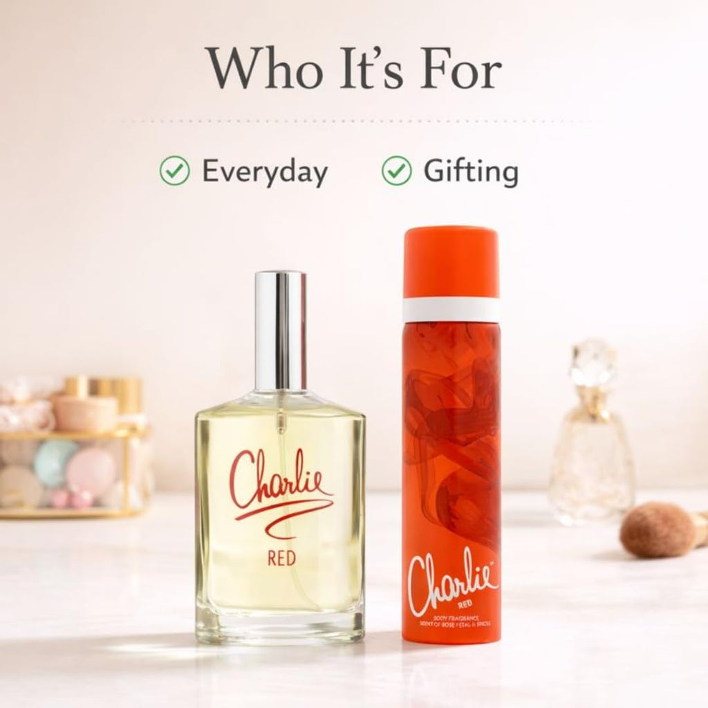 Charlie Perfume & Body Spray Gift Sets for Women - Eau de Toilette & Body Fragrance Bundles - 5 Curated Sets Available (Classic Red Set) - Damaged Box