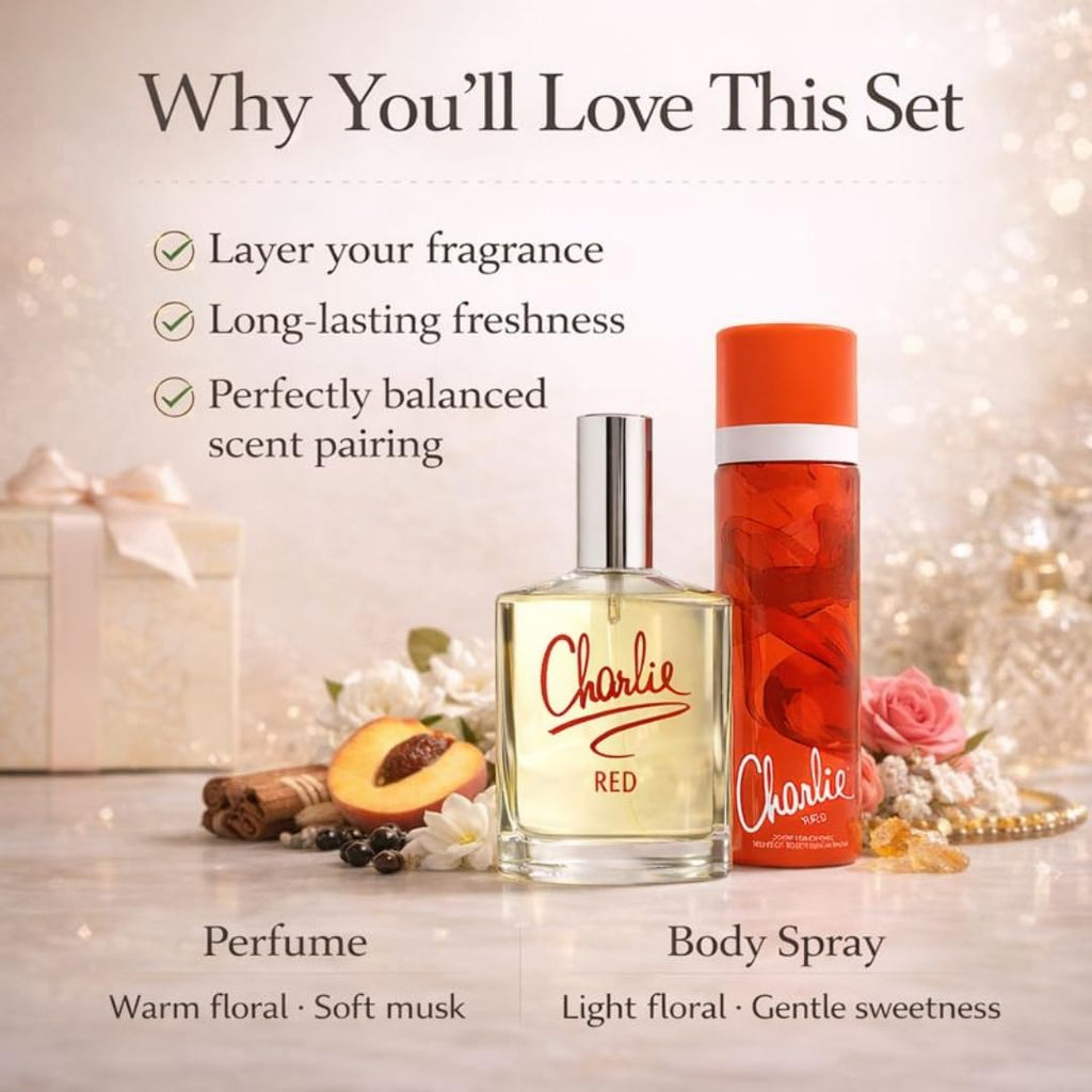 Charlie Perfume & Body Spray Gift Sets for Women - Eau de Toilette & Body Fragrance Bundles - 5 Curated Sets Available (Classic Red Set) - Damaged Box