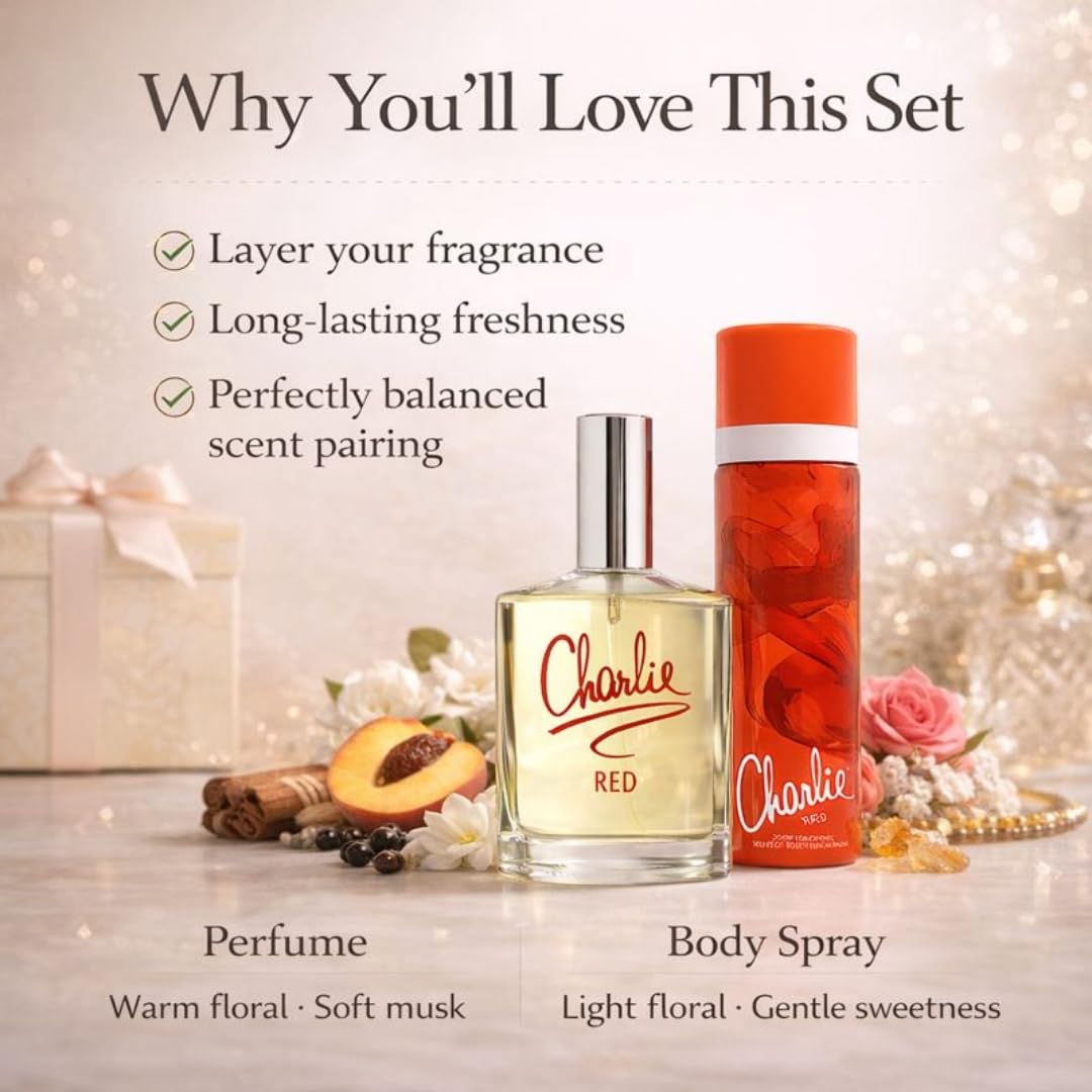 Charlie Perfume & Body Spray Gift Sets for Women - Eau de Toilette & Body Fragrance Bundles - 5 Curated Sets Available (Classic Red Set) - Damaged Box