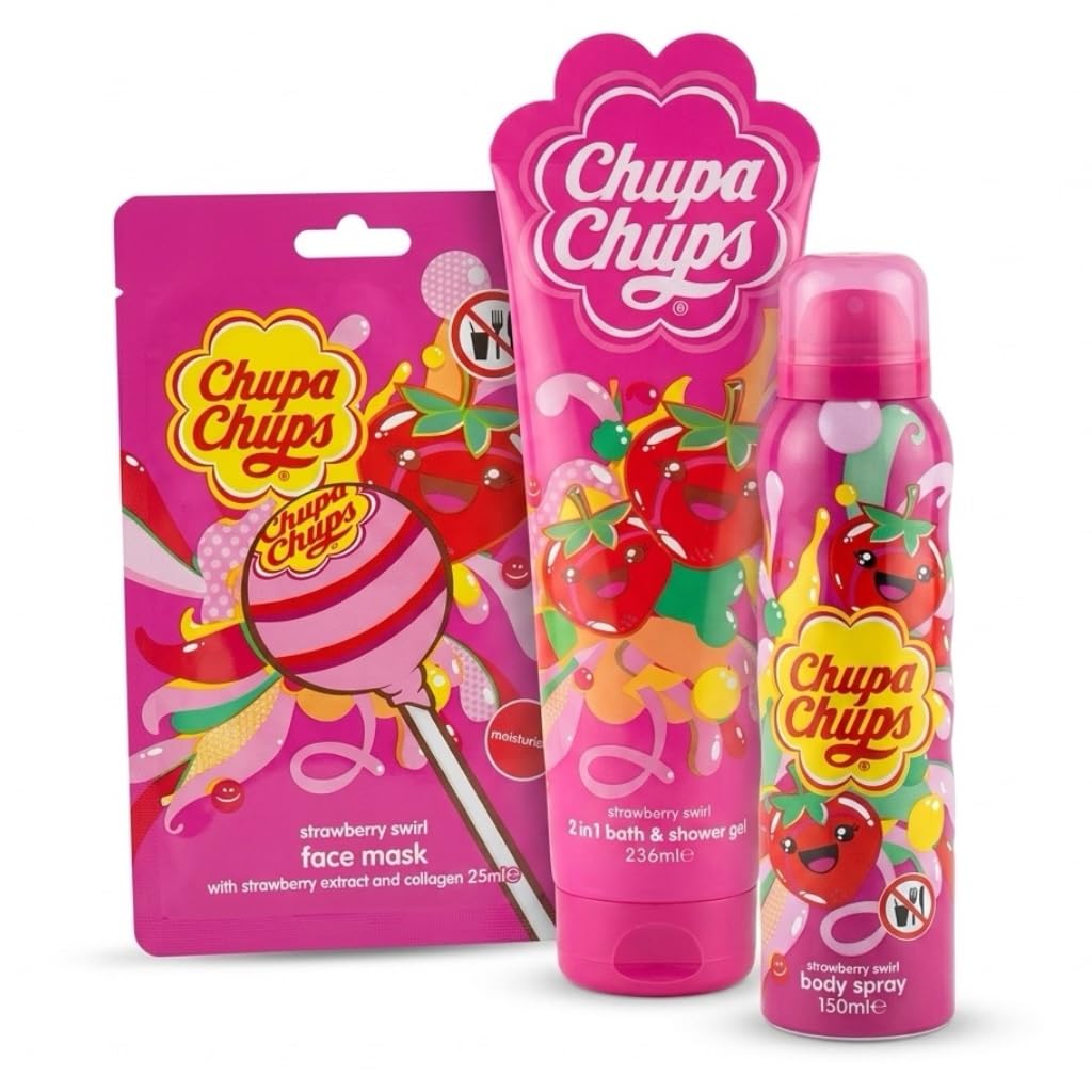 Strawberry Swirl Beauty Gift Set 3 Piece Collection Face Mask 2in1 Bath & Shower Gel 236ml Body Spray 150ml