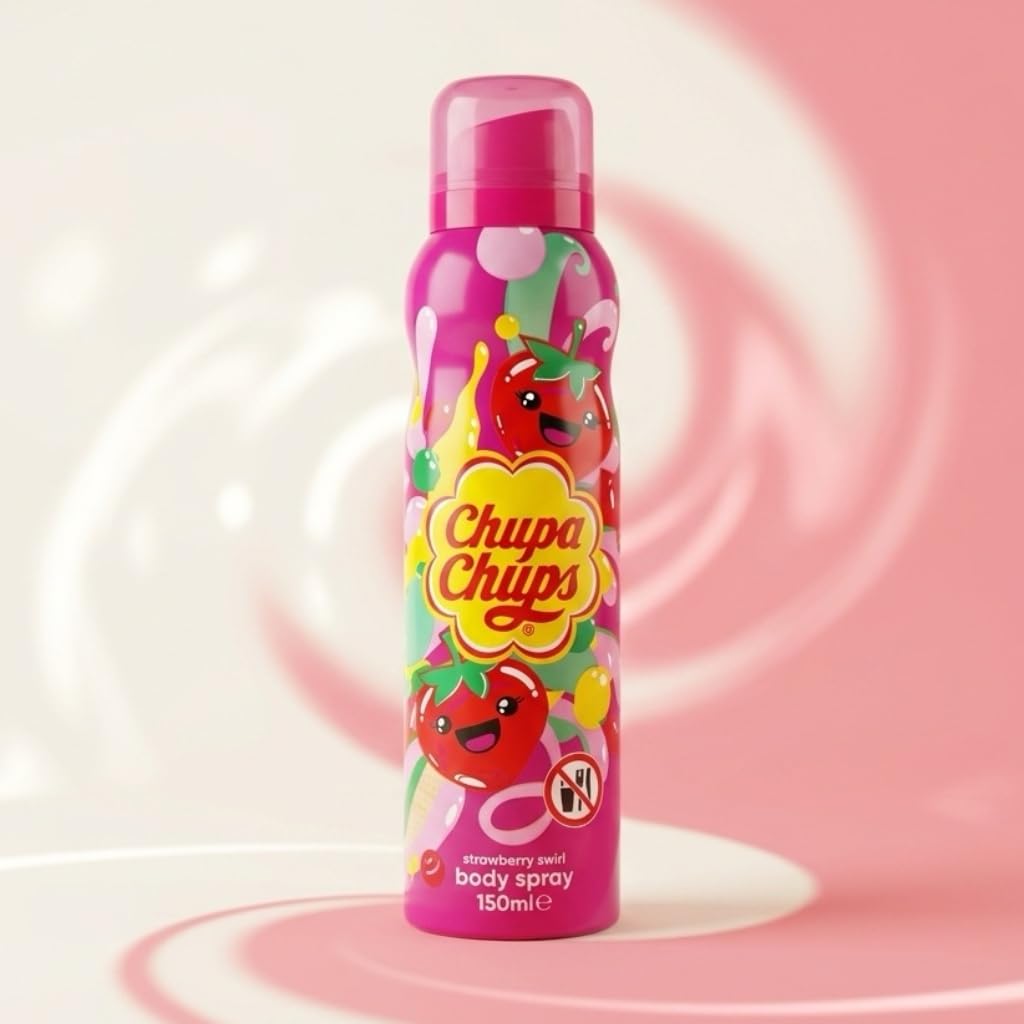 Chupa Chups Strawberry Swirl Beauty Gift Set, 3 Piece Collection with Face Mask, 2in1 Bath & Shower Gel 236ml, Body Spray 150ml