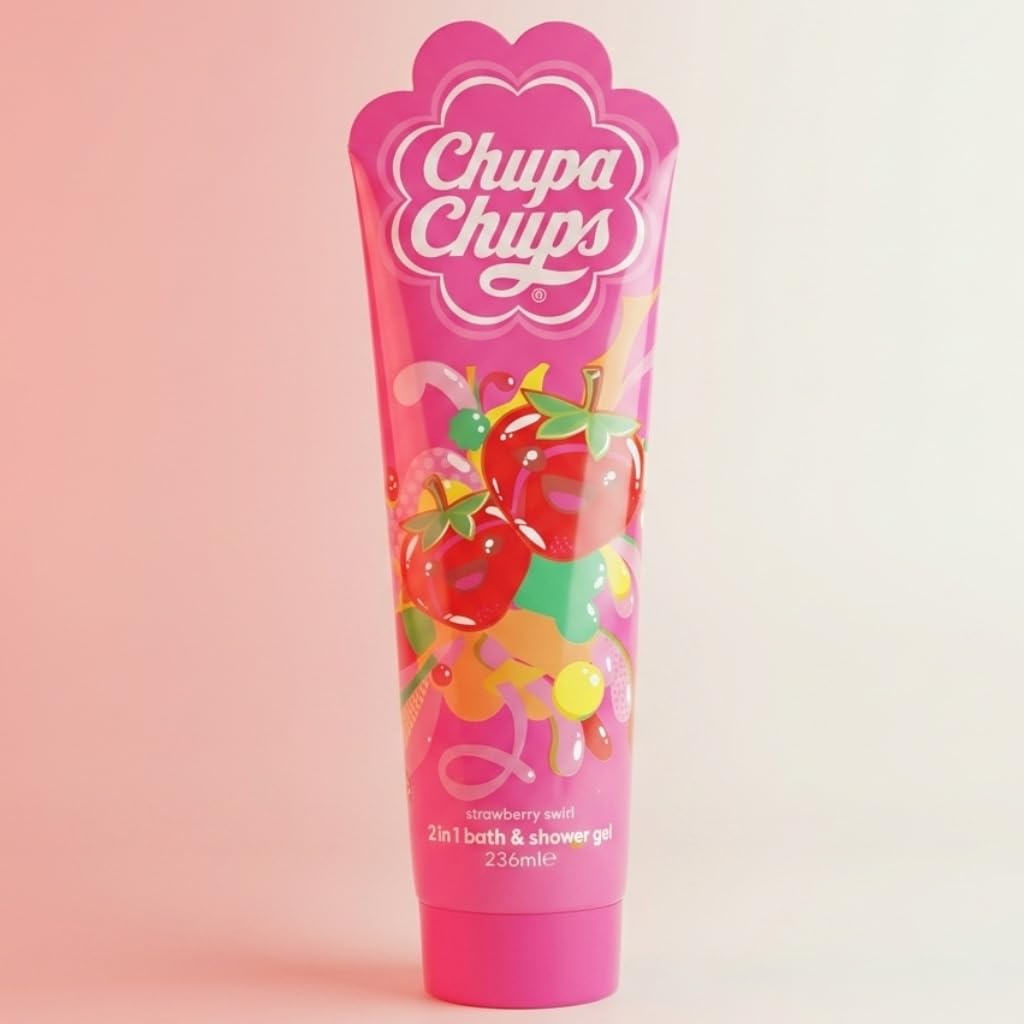 Chupa Chups Strawberry Swirl Beauty Gift Set, 3 Piece Collection with Face Mask, 2in1 Bath & Shower Gel 236ml, Body Spray 150ml