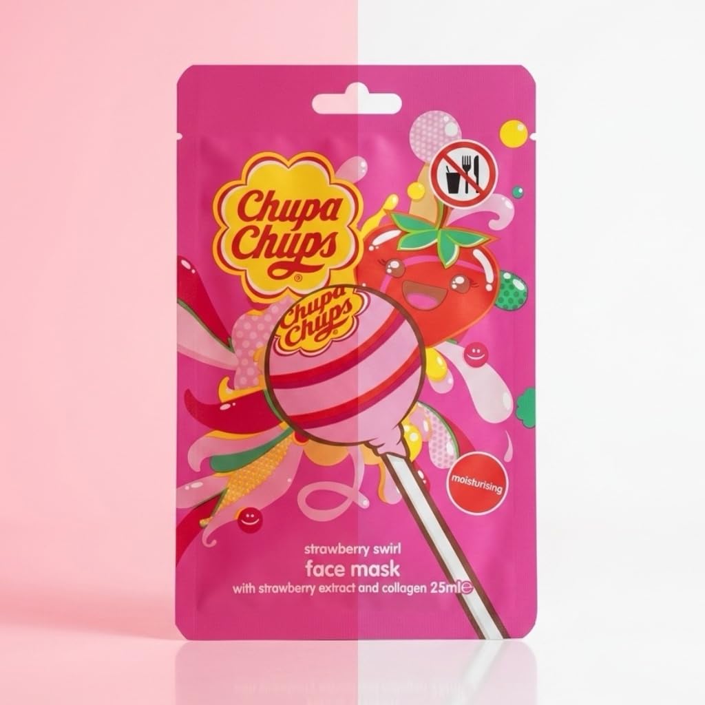 Chupa Chups Strawberry Swirl Beauty Gift Set, 3 Piece Collection with Face Mask, 2in1 Bath & Shower Gel 236ml, Body Spray 150ml