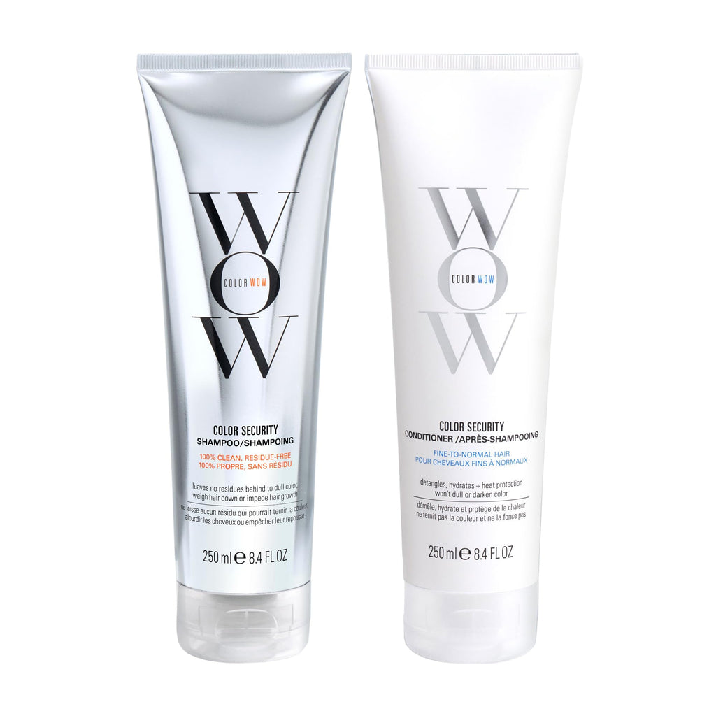 COLOR WOW Color Security Shampoo and Conditioner Duo - Sulphate-Free, Lightweight Cleanse + Hydration for Fine to Normal Hair - No Residue, Vegan, Cruelty-Free, 2 x 250ml - Damaged Box