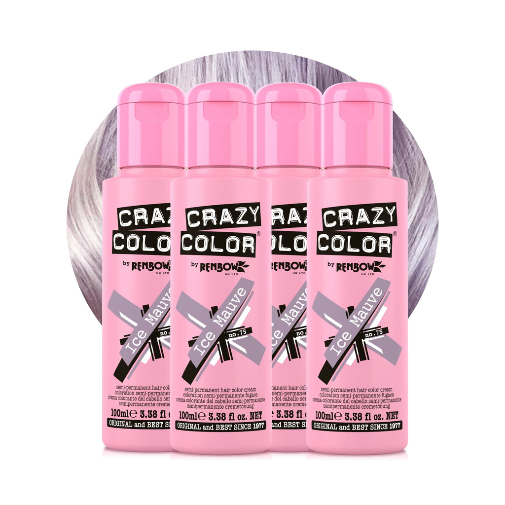 Crazy Color Metallic Ice Mauve Semi-Permanent 4 Pack Quad Hair Dye. Highly Pigmented Dusty Purple Conditioning & Oil Nourishing Vegan Formula No Bleach or Ammonia 400ml - Damaged Box
