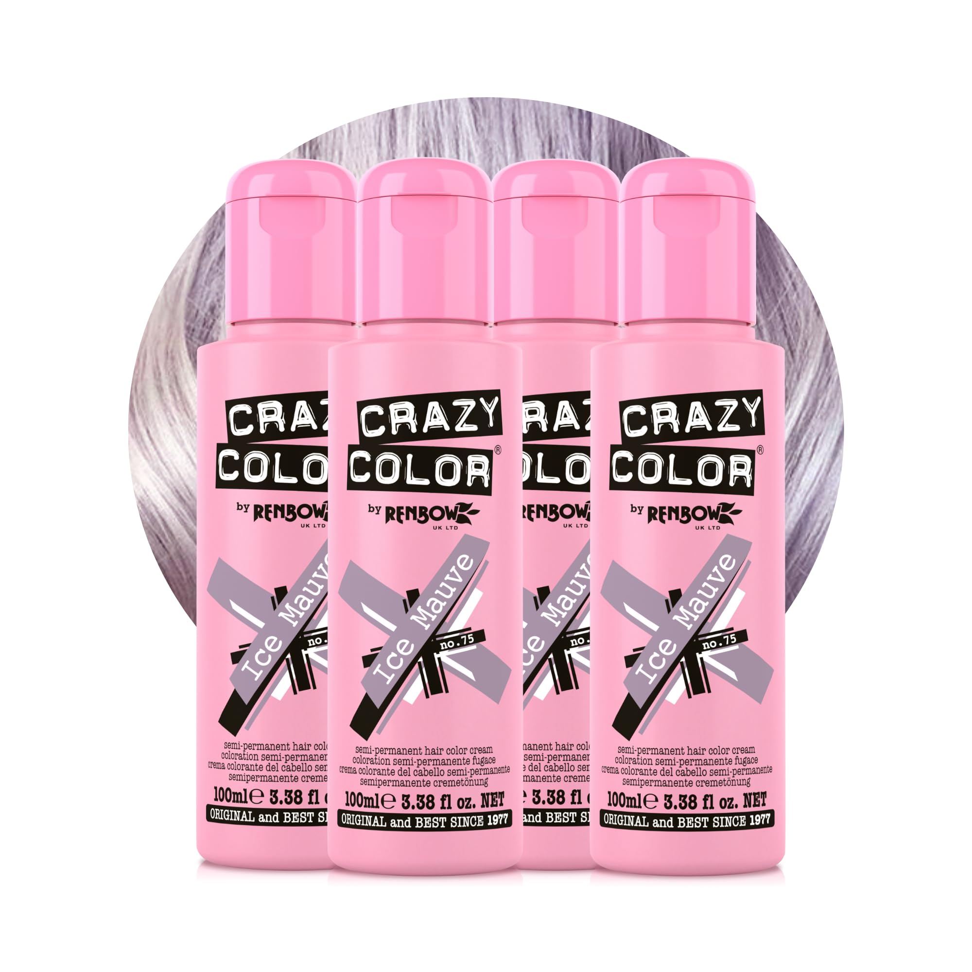 Crazy Color Metallic Ice Mauve Semi-Permanent 4 Pack Quad Hair Dye. Highly Pigmented Dusty Purple Conditioning & Oil Nourishing Vegan Formula No Bleach or Ammonia 400ml - Damaged Box