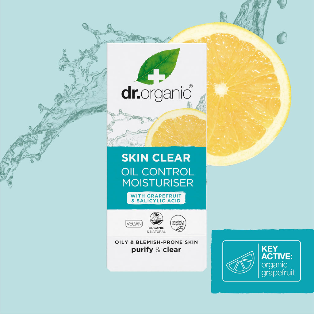 Dr Organic - Skin Clear Therapy Set - Moisturiser, Face Wash & AHA Peel - Oil & Blemish Control, Pore Reducing & Clearer Skin - Vegan, Cruelty, Paraben & SLS Free - 50ml, 125ml & 30ml - Bundle