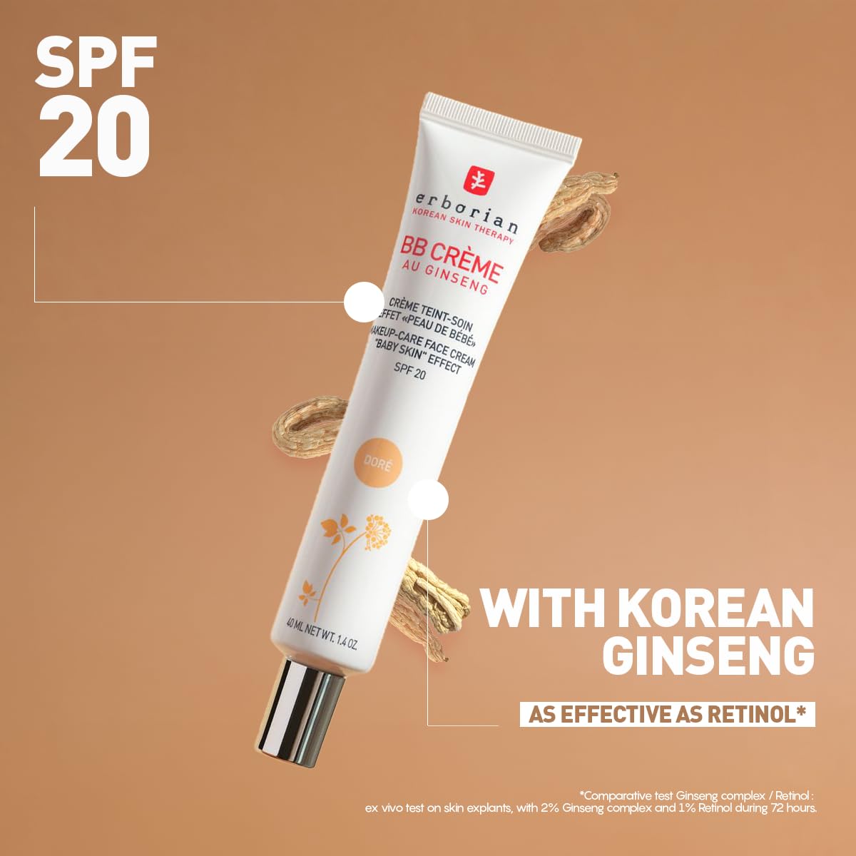 Erborian - BB Cream With Ginseng - Complexion Cream - "Baby Skin" Effect - Korean Cosmetic Treatment 5 -In -1 For SPF 20 - Clair 15 ml