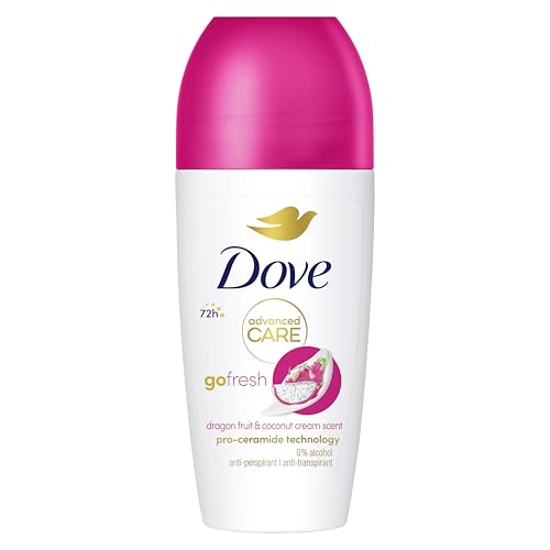 Dove Advanced Care Go Fresh Dragonfruit & Coconut Cream Scent Women's Antiperspirant Deodorant Roll On for 72 hour sweat protection with Pro-Ceramide technology 50 ml, Pack of 6