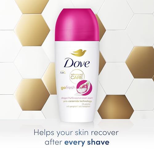 Dove Advanced Care Go Fresh Dragonfruit & Coconut Cream Scent Women's Antiperspirant Deodorant Roll On for 72 hour sweat protection with Pro-Ceramide technology 50 ml, Pack of 6