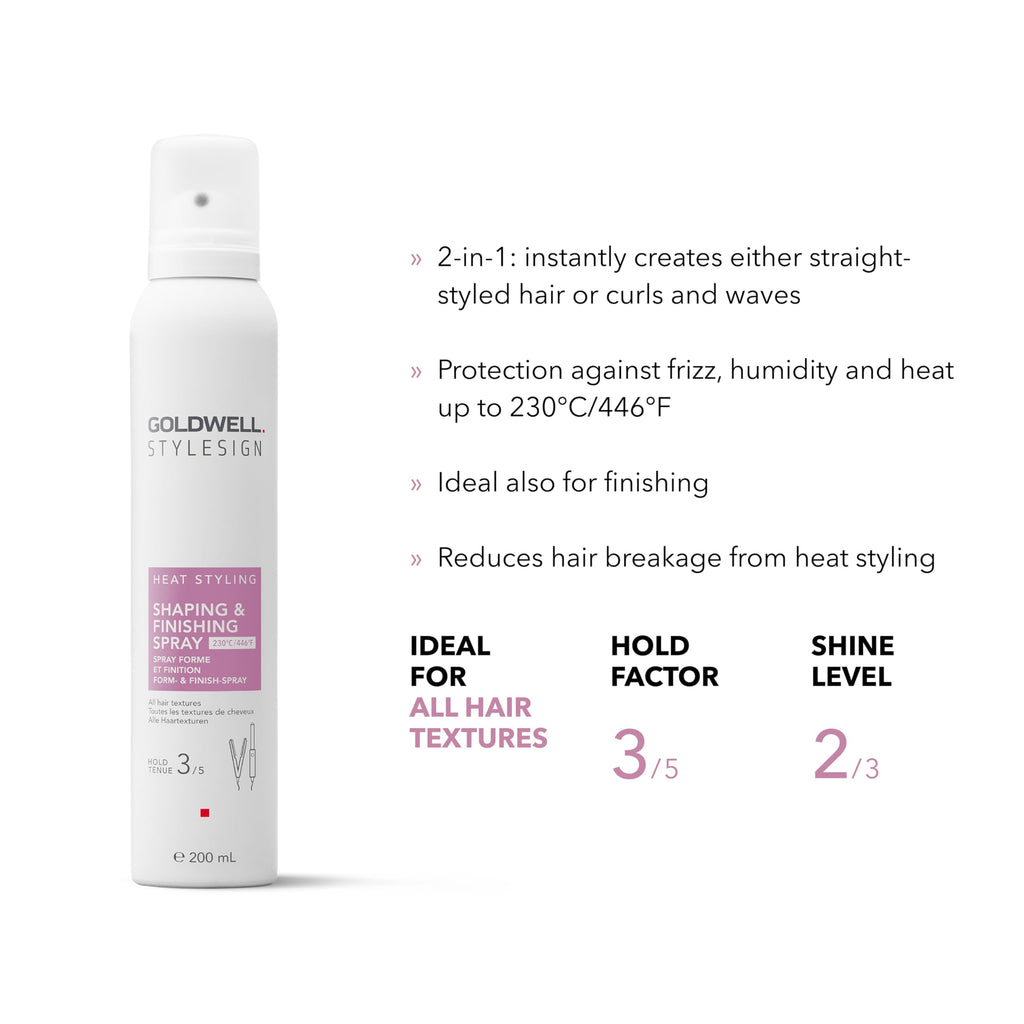 Goldwell StyleSign Shaping & Finishing Spray, For All Hair Types, Heat Protection & Frizz Control, Humidity & Frizz Resistance up to 72h, Vegan, 200ml
