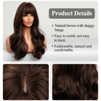 HAIRCUBE Long Brown Wig with Bangs Wave Curly Wigs for Women 26 inch Heat Resistant Natural Synthetic Wig for Daily Use - Damaged Box
