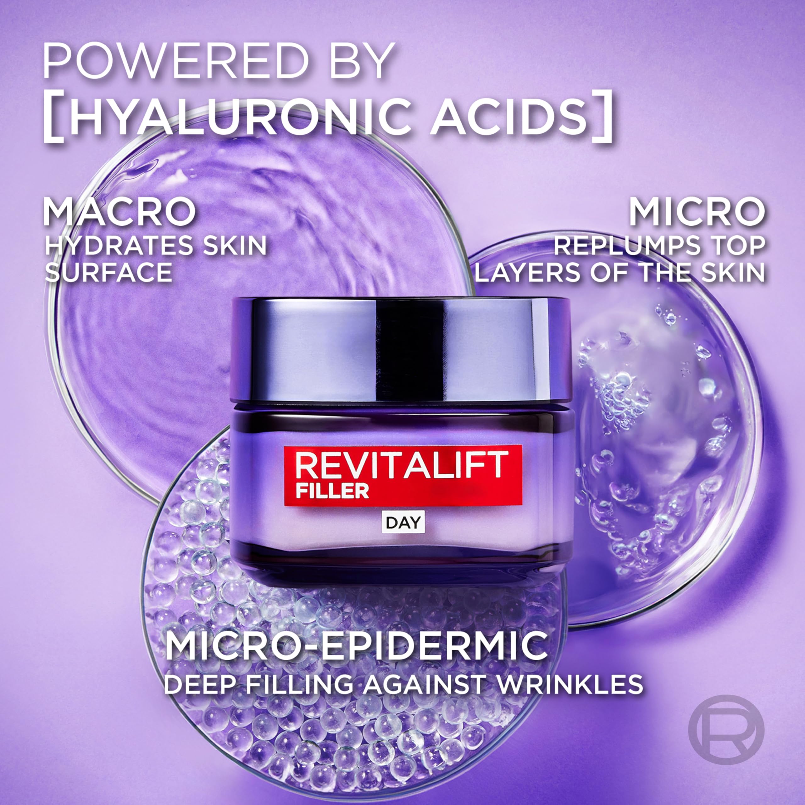 L'Or'eal Paris Day Cream, Revitalift Filler Deep Replumping Hyaluronic Acid Anti-Ageing Cream, Fills Wrinkles & Restores Volume, Intensely Hydrates, Replumps Skin, and Smooth Wrinkles, Age 35+, 50ml - Damaged Box