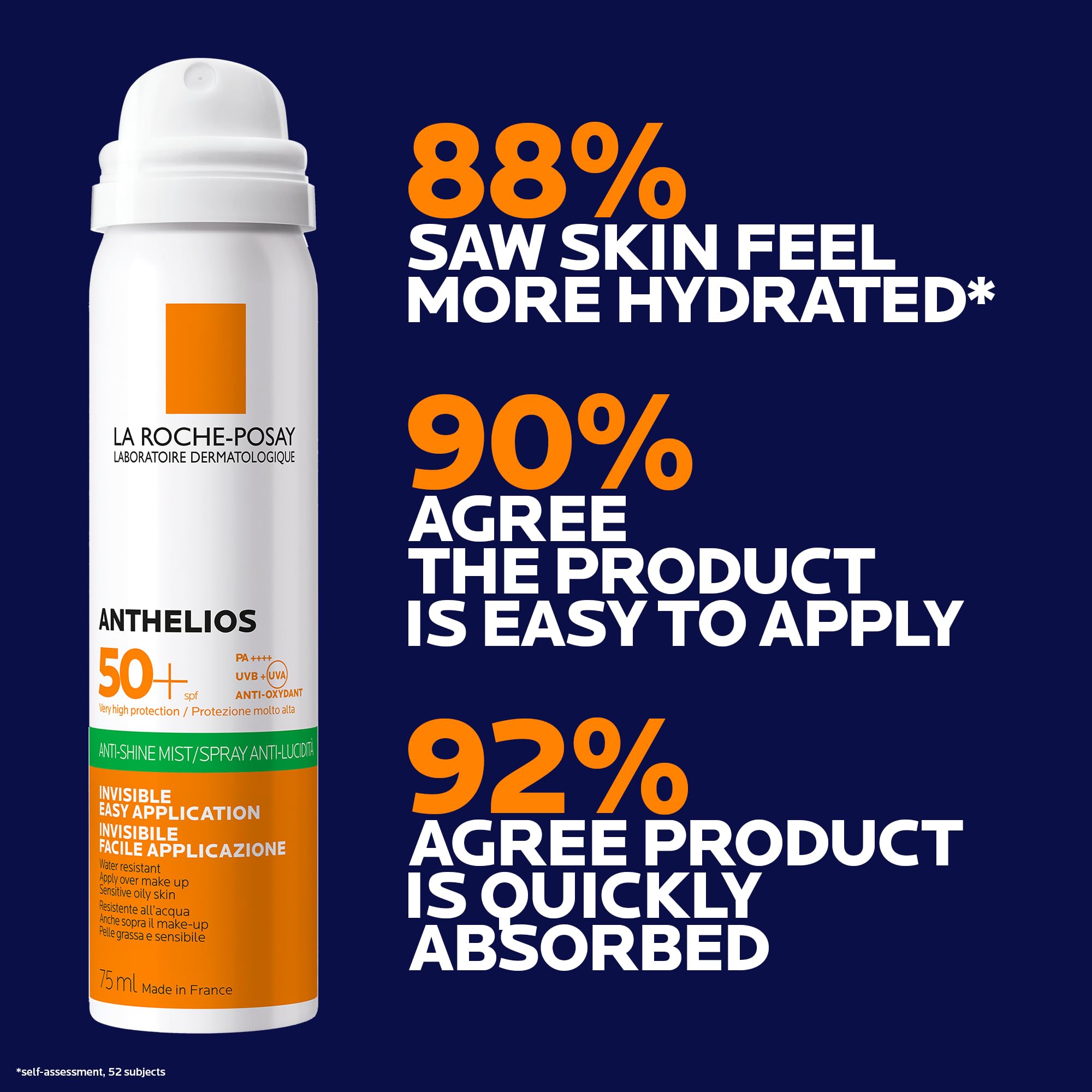 La Roche-Posay Anthelios Invisible Fresh Mist Sunscreen SPF50, Anti-Shine Spray For Oily Skin, Broad Spectrum UVA UVB Protection, Infrared Pollution Shield, Water Resistant, On-The-Go, 75ml