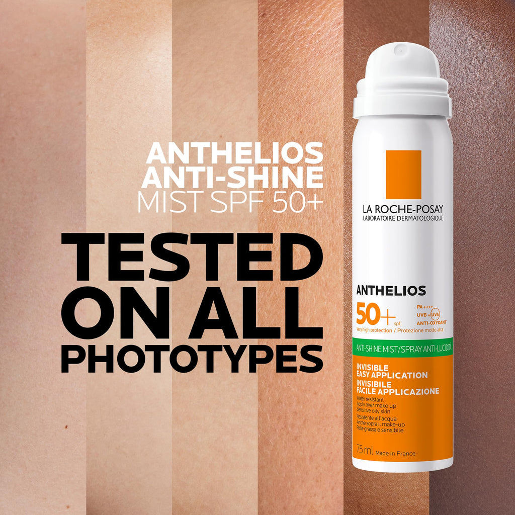 La Roche-Posay Anthelios Invisible Fresh Mist Sunscreen SPF50, Anti-Shine Spray For Oily Skin, Broad Spectrum UVA UVB Protection, Infrared Pollution Shield, Water Resistant, On-The-Go, 75ml