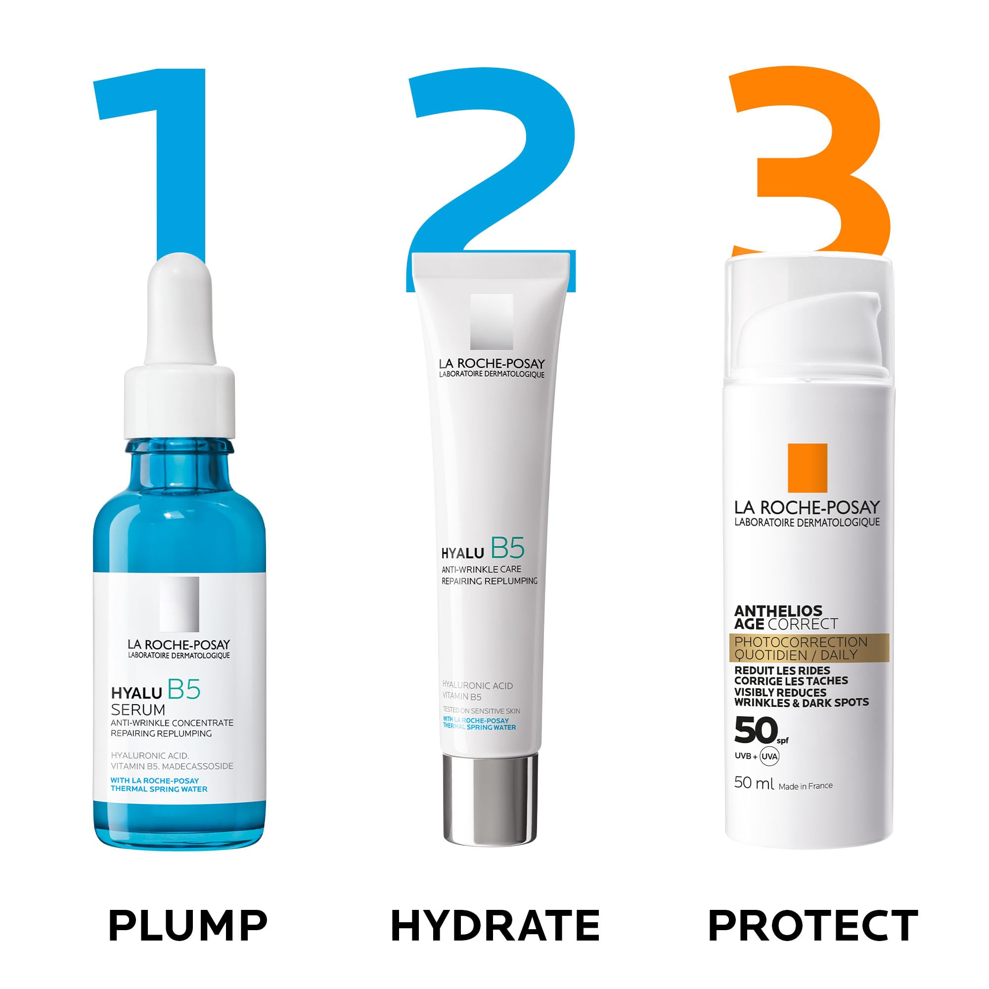 La Roche-Posay Anthelios Age Correct SPF50, Anti-Ageing Daily Sunscreen With Hyaluronic Acid, Niacinamide & Phe-Resorcinol, 24 Hour Hydration, Non-Greasy, 50ml