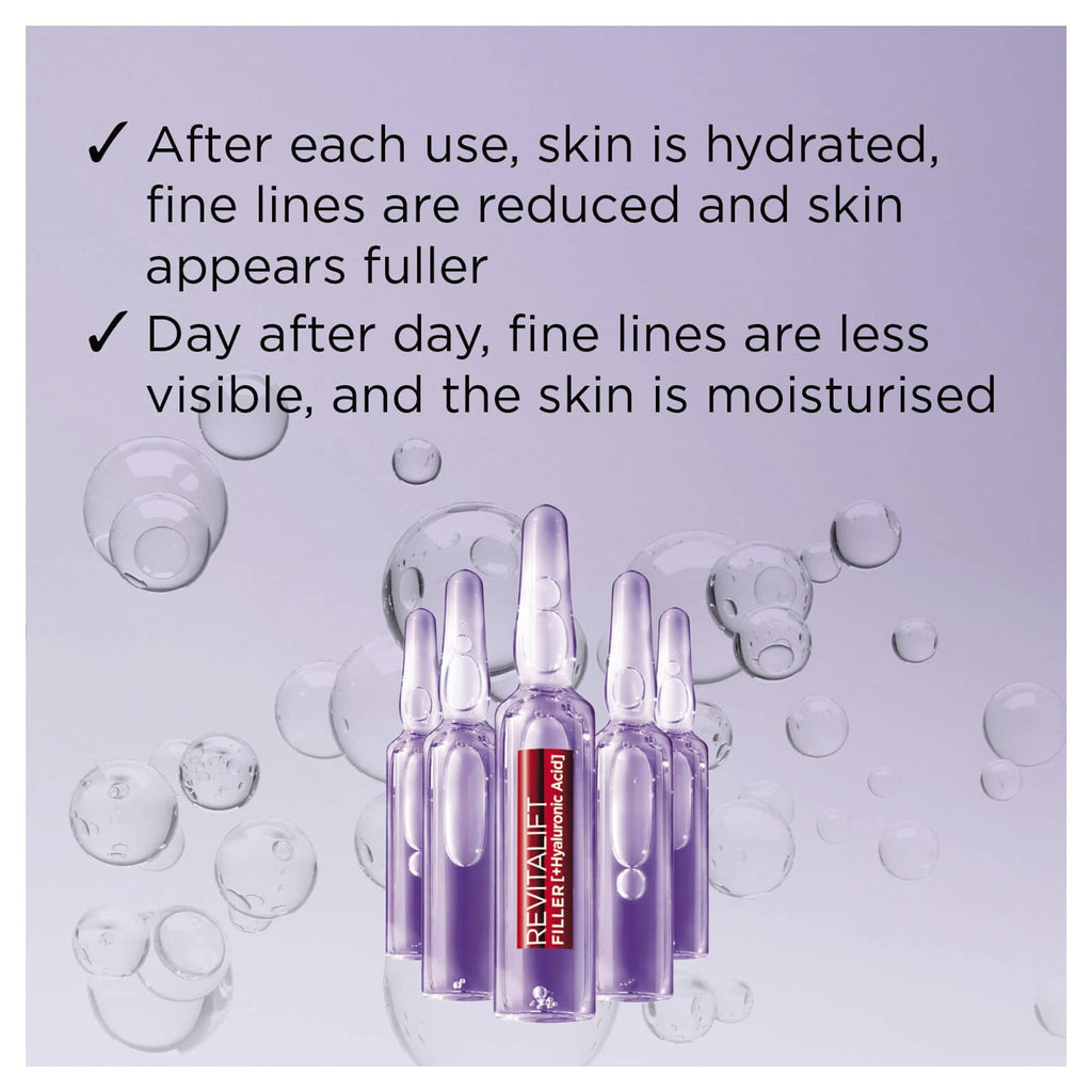 L'Oreal Paris Revitalift Filler Replumping Hyaluronic Acid Ampoules, Intensive 7-Day Treatment To visibly Smooth, Replump Skin & Reduce Fine Lines, 7 x 1.3ml