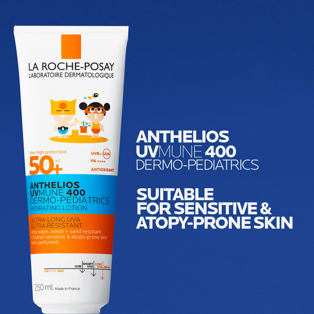 La Roche-Posay Anthelios UVMune 400 Dermo-Pediatrics Hydrating Lotion SPF50+ Children's Sunscreen With Mexoryl 400, Shea Butter, & Vitamin E, UVB and UVA Protection, 250ml