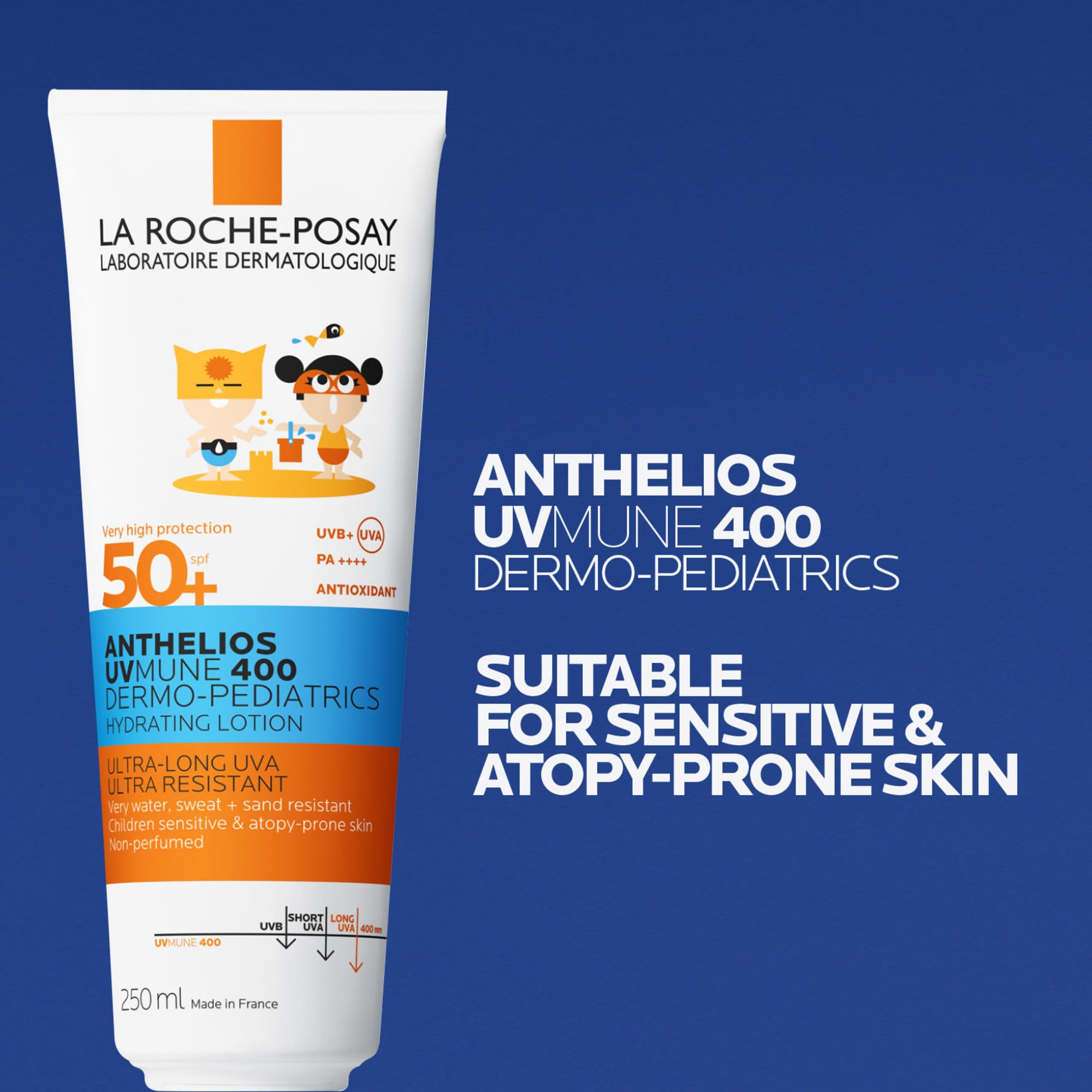 La Roche-Posay Anthelios UVMune 400 Dermo-Pediatrics Hydrating Lotion SPF50+ Children's Sunscreen With Mexoryl 400, Shea Butter, & Vitamin E, UVB and UVA Protection, 250ml