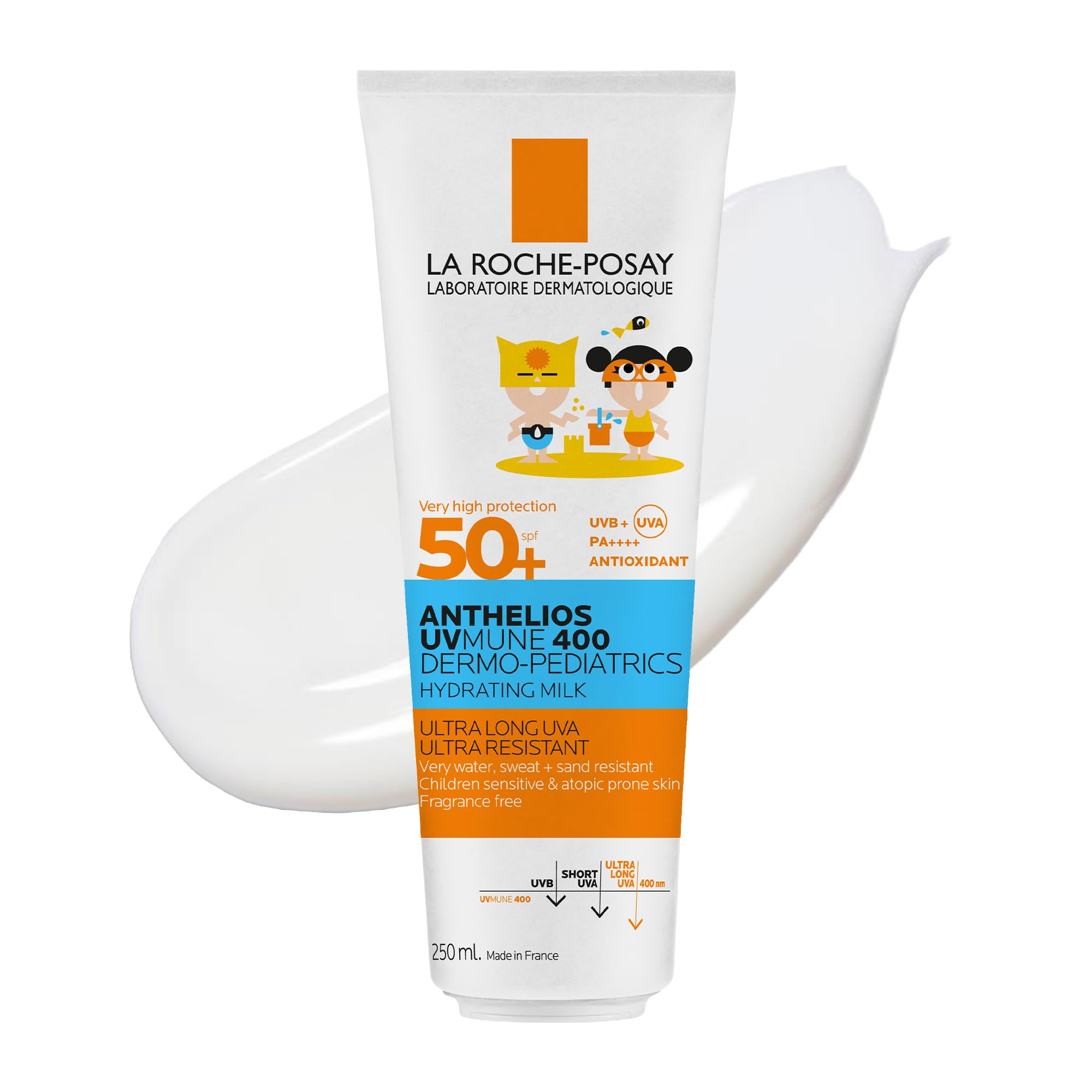 La Roche-Posay Anthelios UVMune 400 Dermo-Pediatrics Hydrating Lotion SPF50+ Children's Sunscreen With Mexoryl 400, Shea Butter, & Vitamin E, UVB and UVA Protection, 250ml