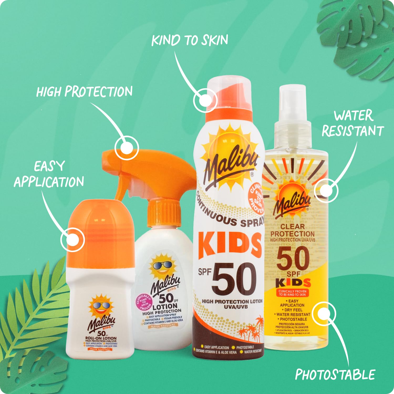 Malibu Sun Kids SPF 50 Clear Protection Sunscreen, High Protection Dry Feel Sun Spray for Kids, Water Resistant Transparent Sunscreen, 250ml