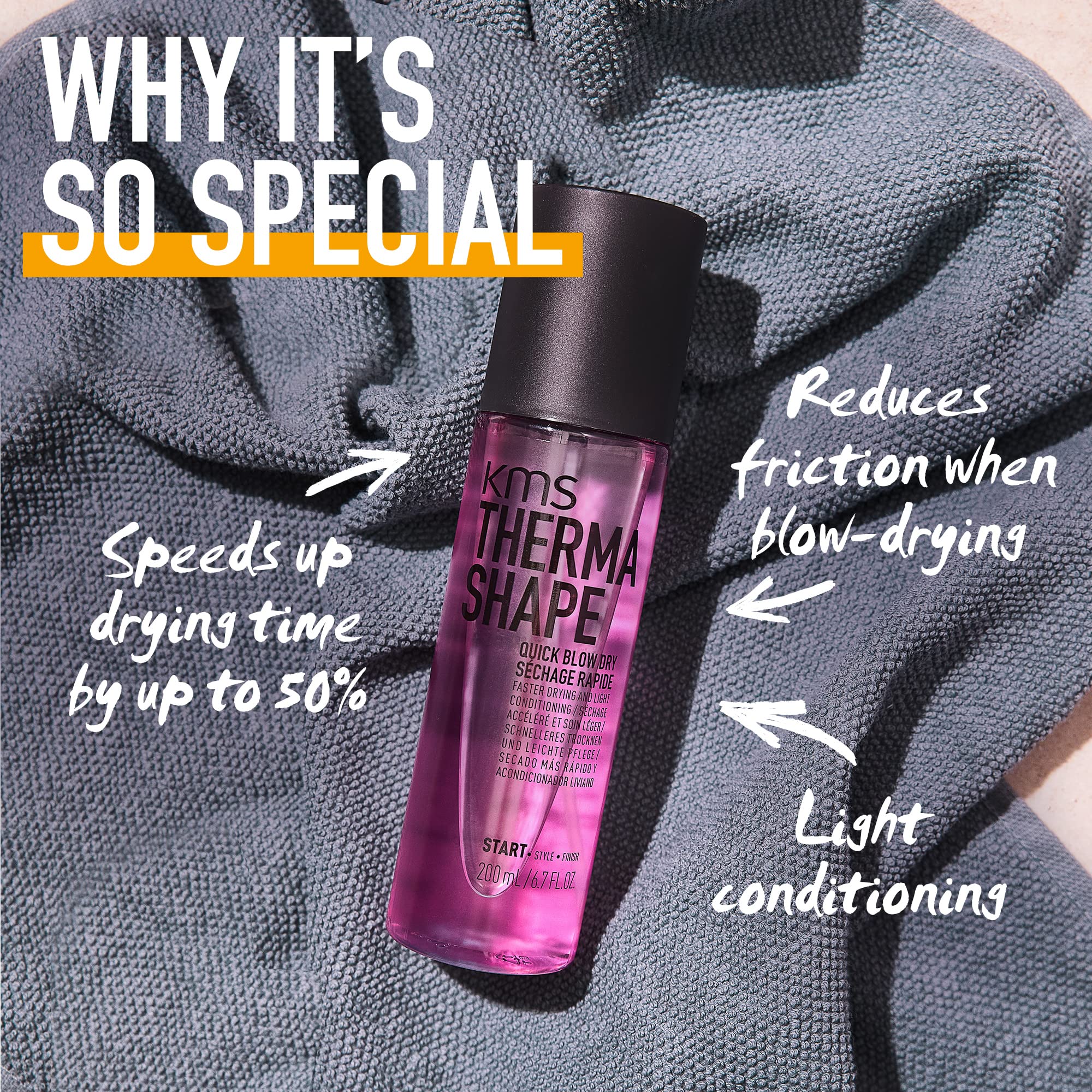 KMS ThermaShape Quick Blow Dry Spray, For All Hair Types, Speeds Blow-Dry & Heat Protection, Vegan & PETA Approved, 200ml