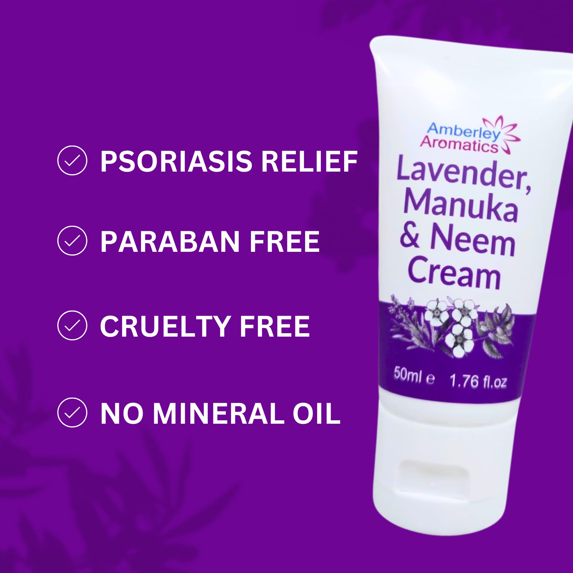 Lavender, Manuka & Neem Cream 50ml - Antibacterial, Anti-fungal, Antiseptic, Anti-Itch, Dry and Cracked Skin. Suitable for Senstive Skin Eczema & Psorasis Chapped Skin