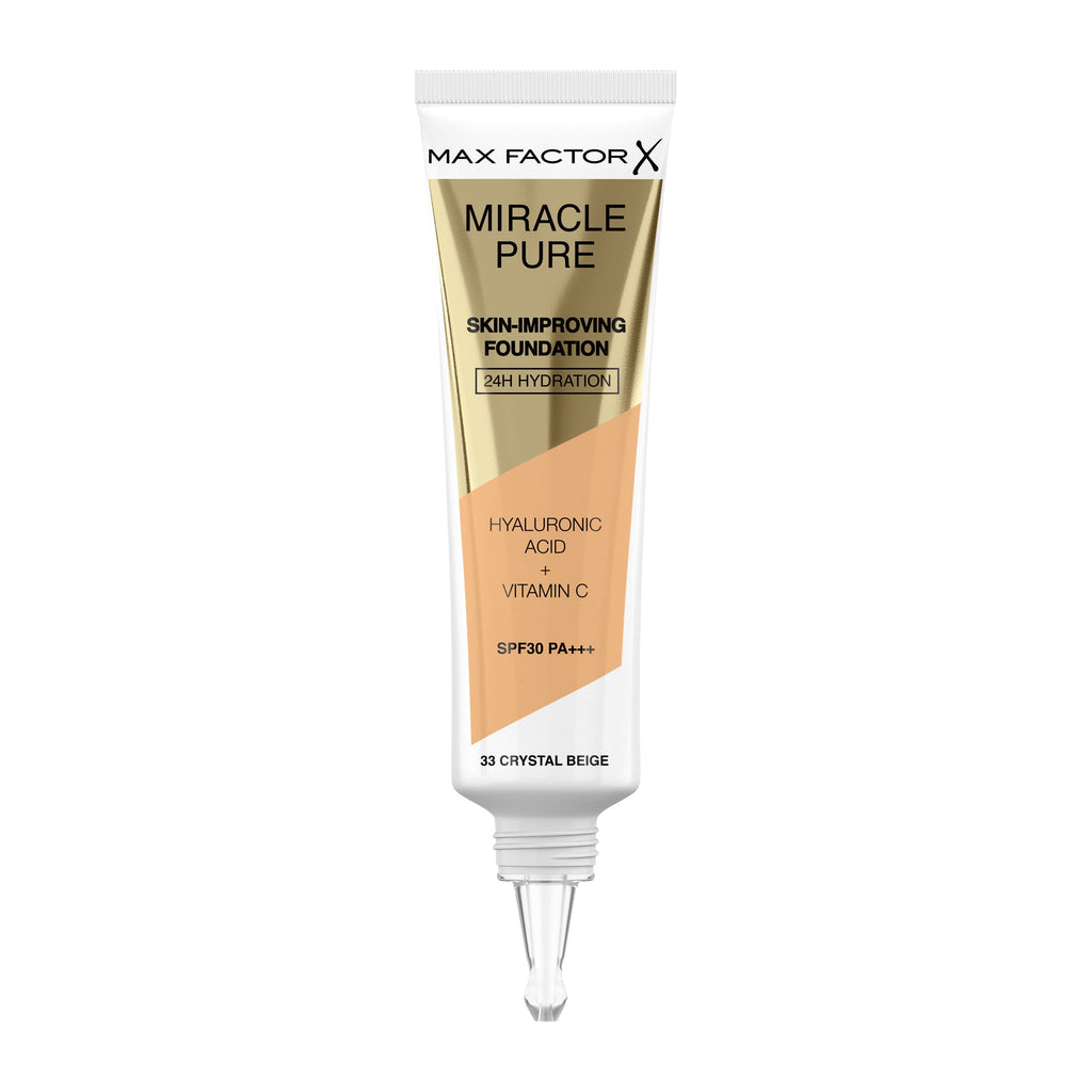 Max Factor Miracle Pure Liquid Foundation, Pearl Beige, Full Coverage, Flawless and Radiant Finish, Lightweight Formula, Smudge Resistant, Non Pore-Clogging, Fragrance Free, 35ml