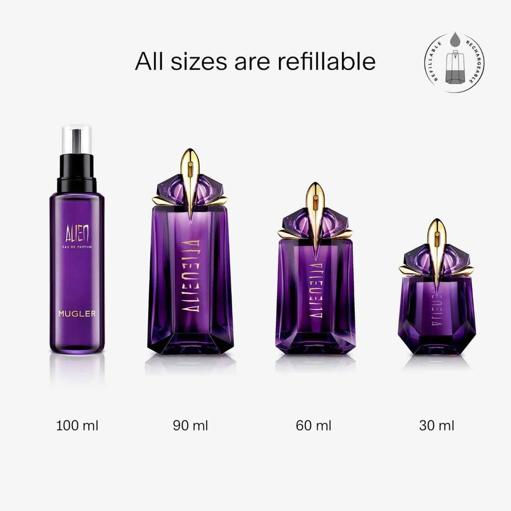Mugler Alien Eau de Parfum, Refillable Womens Perfume, Iconic Woody Floral Fragrance with Sensual Jasmine Sambac, Cashmeran Wood, Enveloping White Amber Revealing Ultimate Femininity, 60ml
