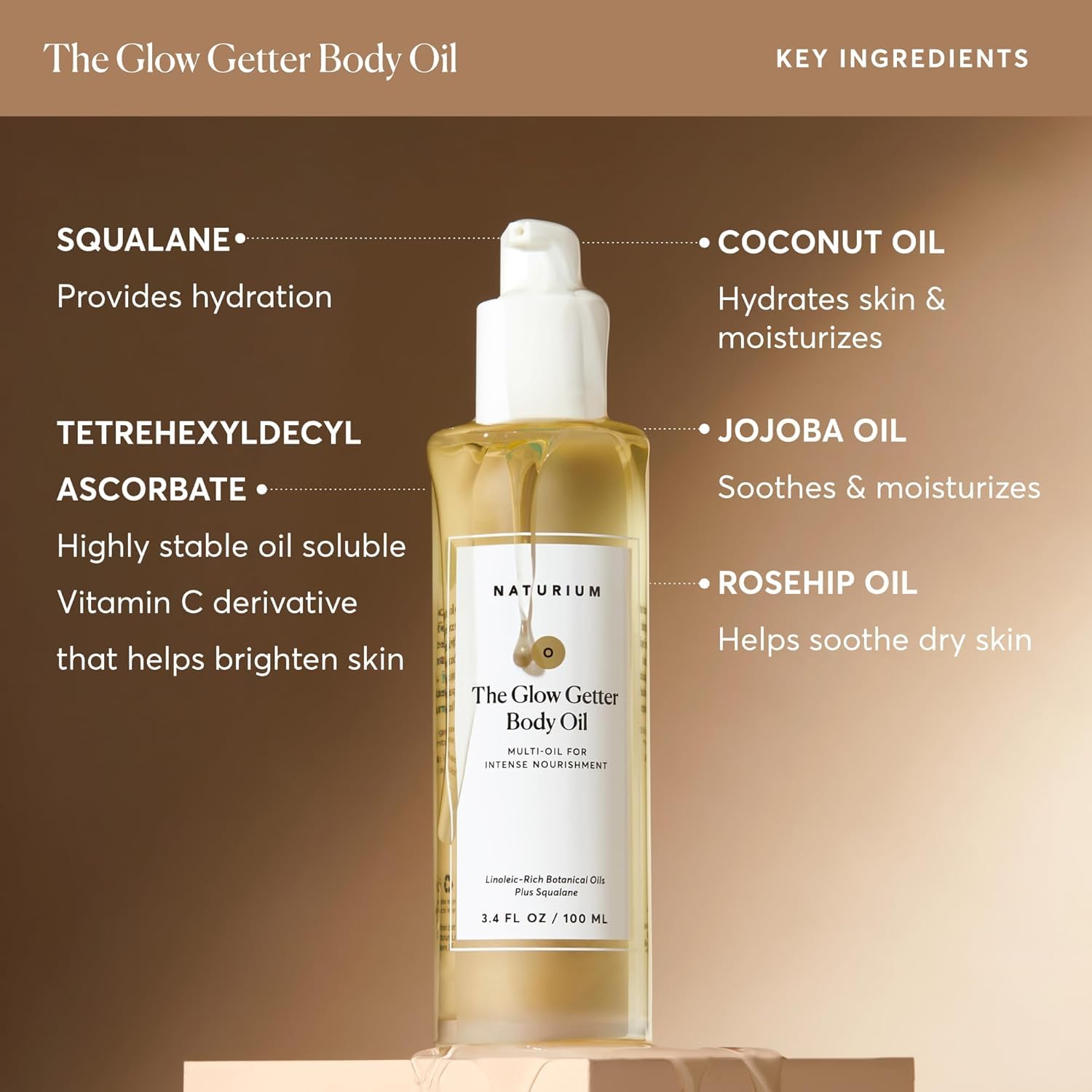 Naturium The Glow Getter Body Oil, Multi-Oil for Intense Nourishment, Hydrating & Moisturising Formula, Vegan 3.4 OZ / 100 ML