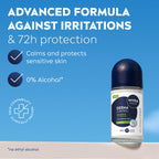 NIVEA MEN Derma Control Sensitive Roll On (6 x 50ml), Anti-Perspirant Formula for Defence Against Odour and Staining, 72H Protection Deodorant for Sensitive Skin, Pack of 6