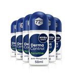 NIVEA MEN Derma Control Sensitive Roll On (6 x 50ml), Anti-Perspirant Formula for Defence Against Odour and Staining, 72H Protection Deodorant for Sensitive Skin, Pack of 6