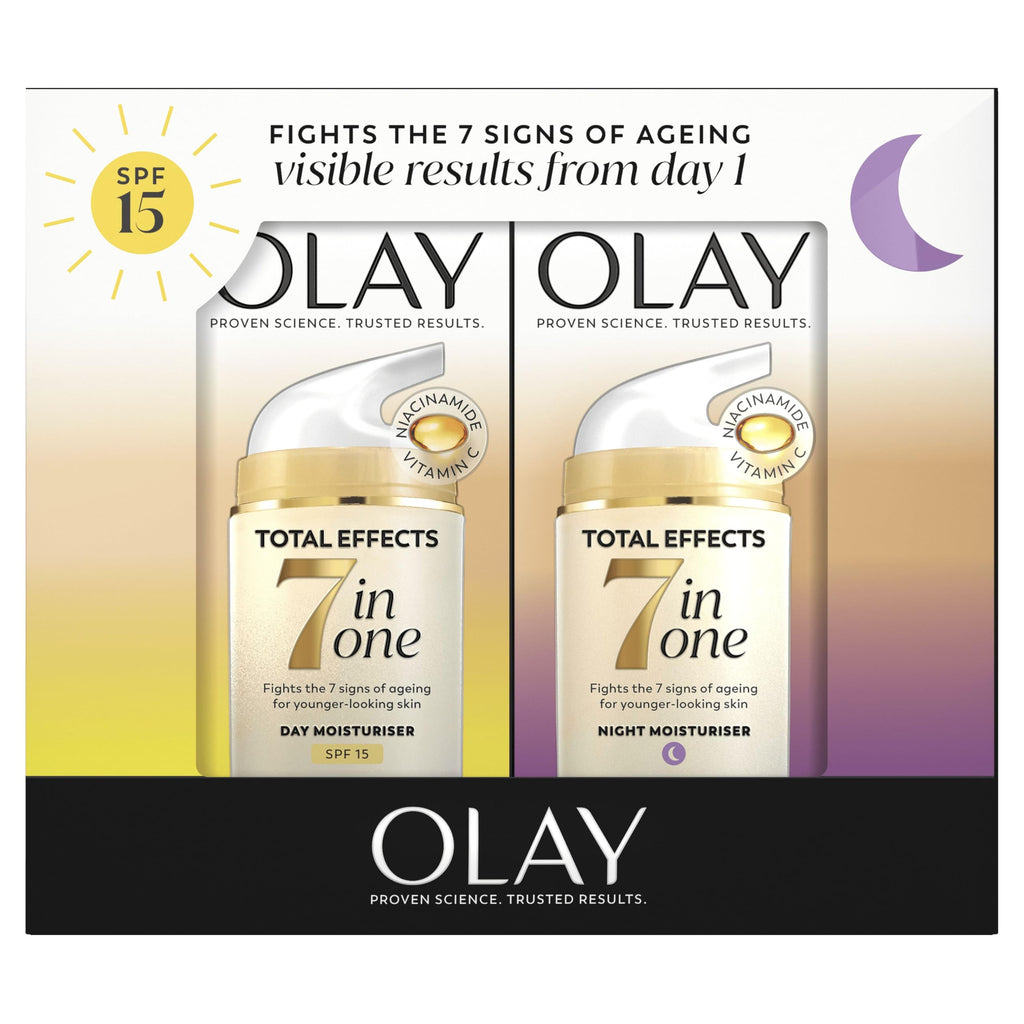 Olay Total Effects Anti-Ageing 7in1 Gift Set: Day Cream Moisturiser 37ml, Night Cream Firming Moisturiser 37ml - Damaged Box