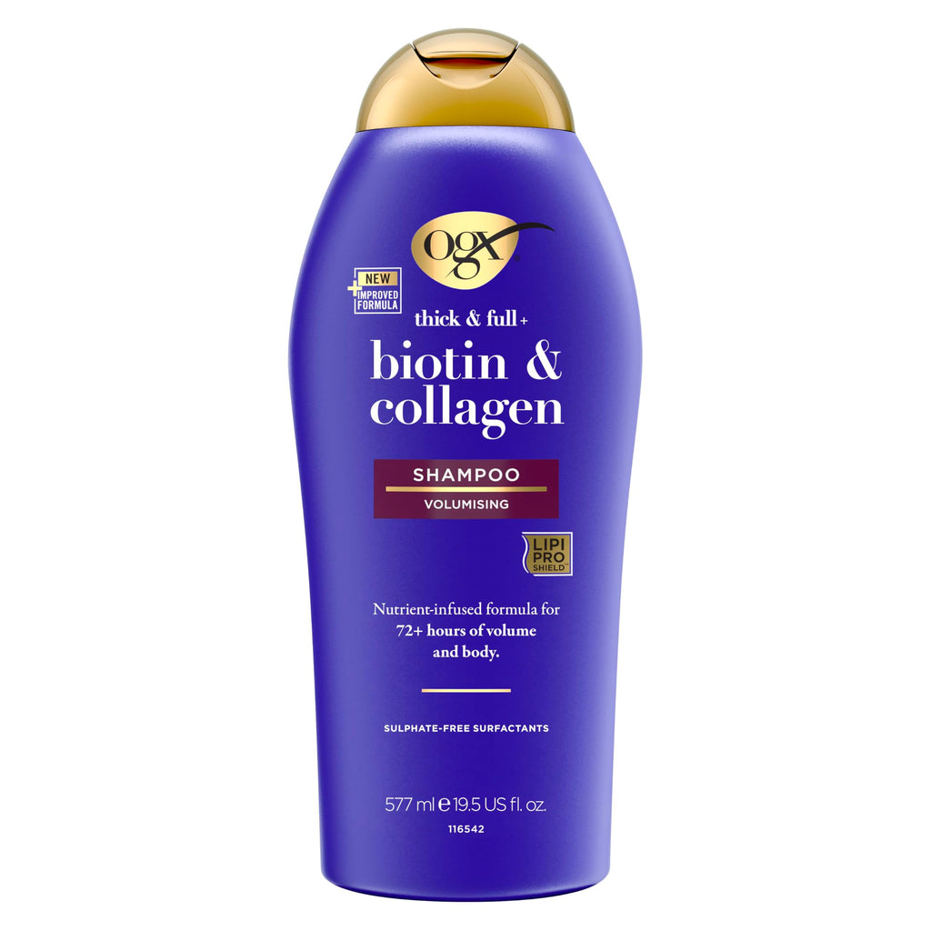 OGX Biotin and Collagen Volumising Hair Shampoo, Thick and Full, with Vitamin B7 Biotin, and Collagen, for Fine Hair, Sulfate Free Surfactants, 577ml (Packaging may vary) - Damaged Box