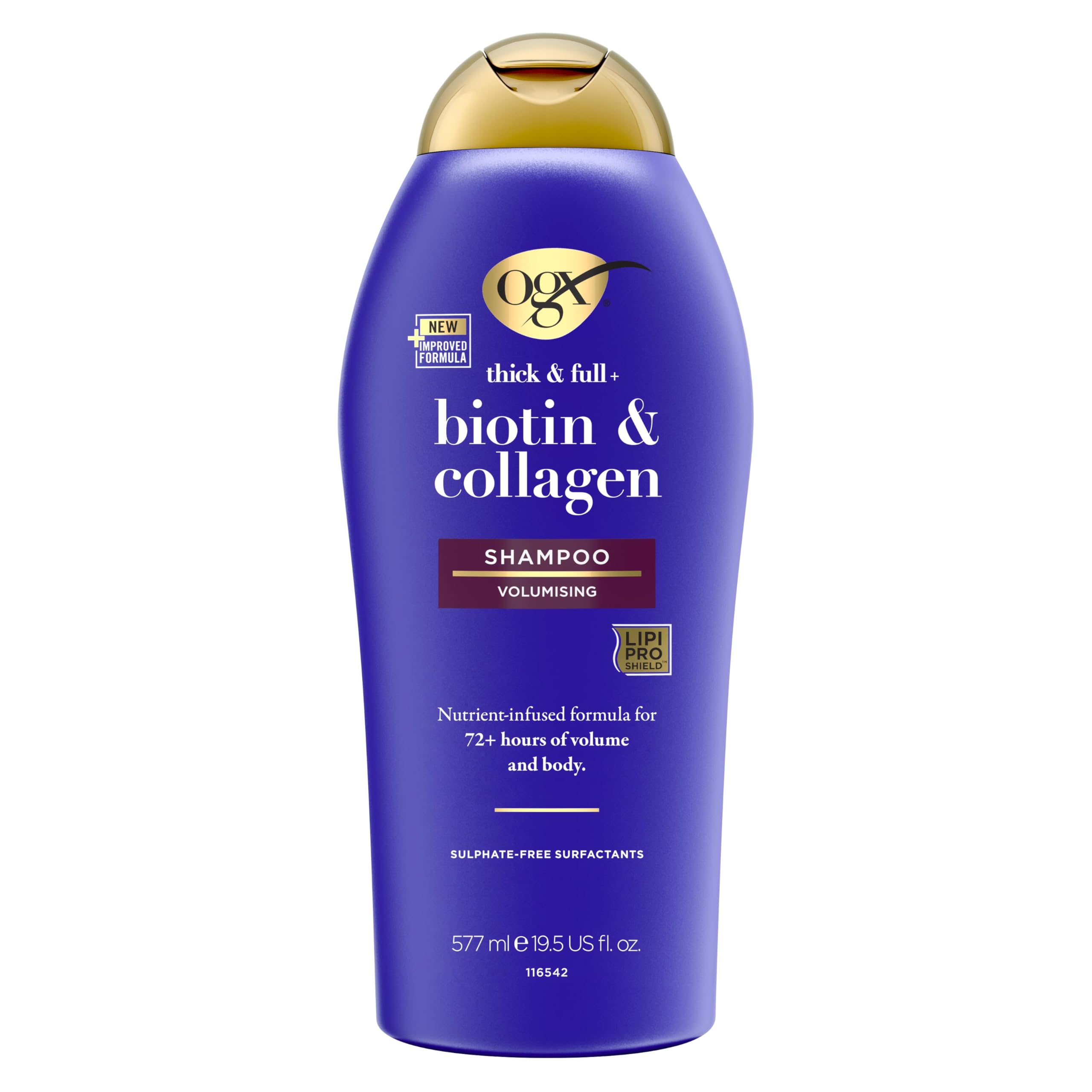 OGX Biotin and Collagen Volumising Hair Shampoo, Thick and Full, with Vitamin B7 Biotin, and Collagen, for Fine Hair, Sulfate Free Surfactants, 577ml (Packaging may vary) - Damaged Box