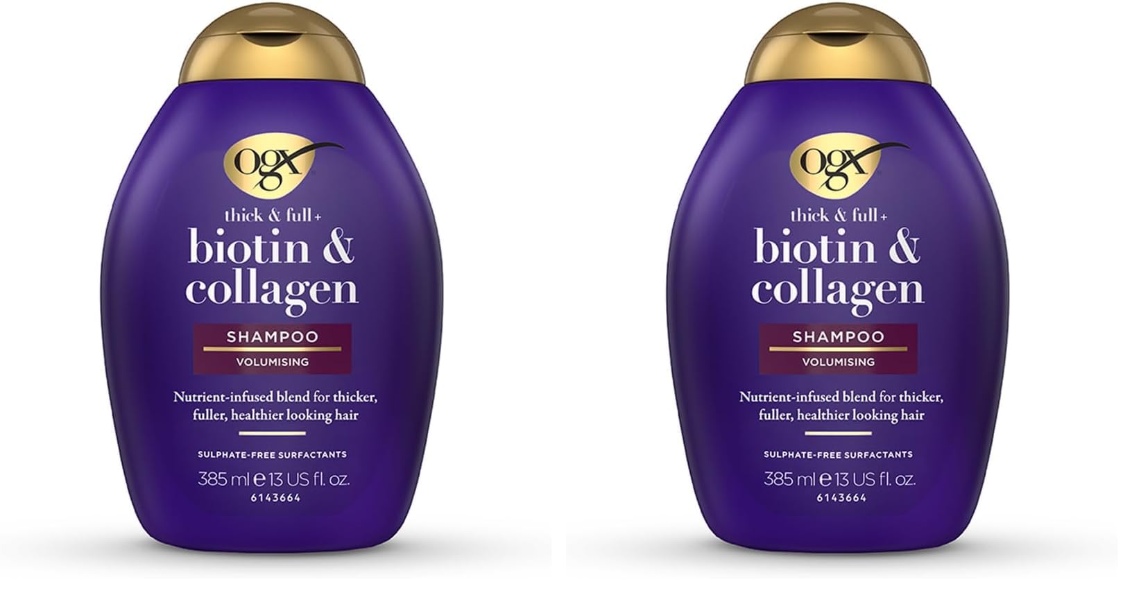 OGX Biotin and Collagen Volumising Hair Shampoo, Thick and Full, with Vitamin B7 Biotin, and Collagen, for Fine Hair, Sulfate Free Surfactants, 577ml (Packaging may vary) - Damaged Box