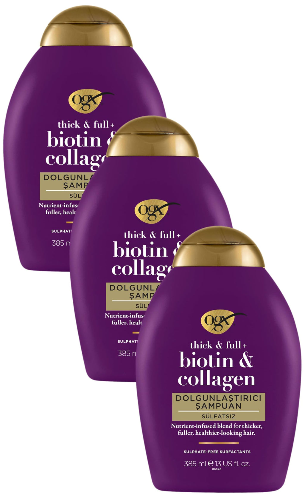OGX Biotin and Collagen Volumising Hair Shampoo, Thick and Full, with Vitamin B7 Biotin, and Collagen, for Fine Hair, Sulfate Free Surfactants, 577ml (Packaging may vary) - Damaged Box