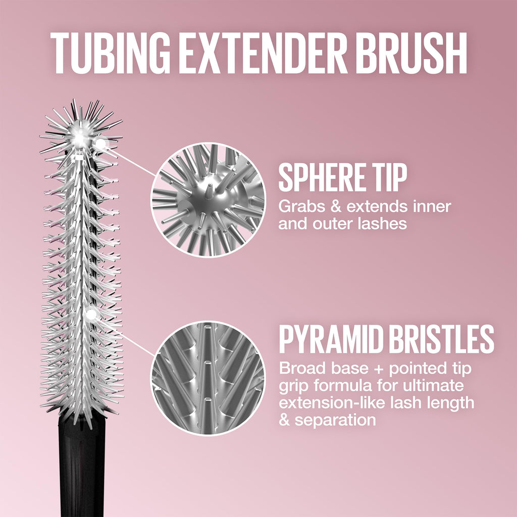Maybelline Tubing Mascara Black, Lash Sensational Sky High Tubes Mascara with with Shea Butter + Castor Oil, Lengthening for Extension-Like Length, 24H Smudge-Proof, Washable, Vegan, Sensitive Eyes