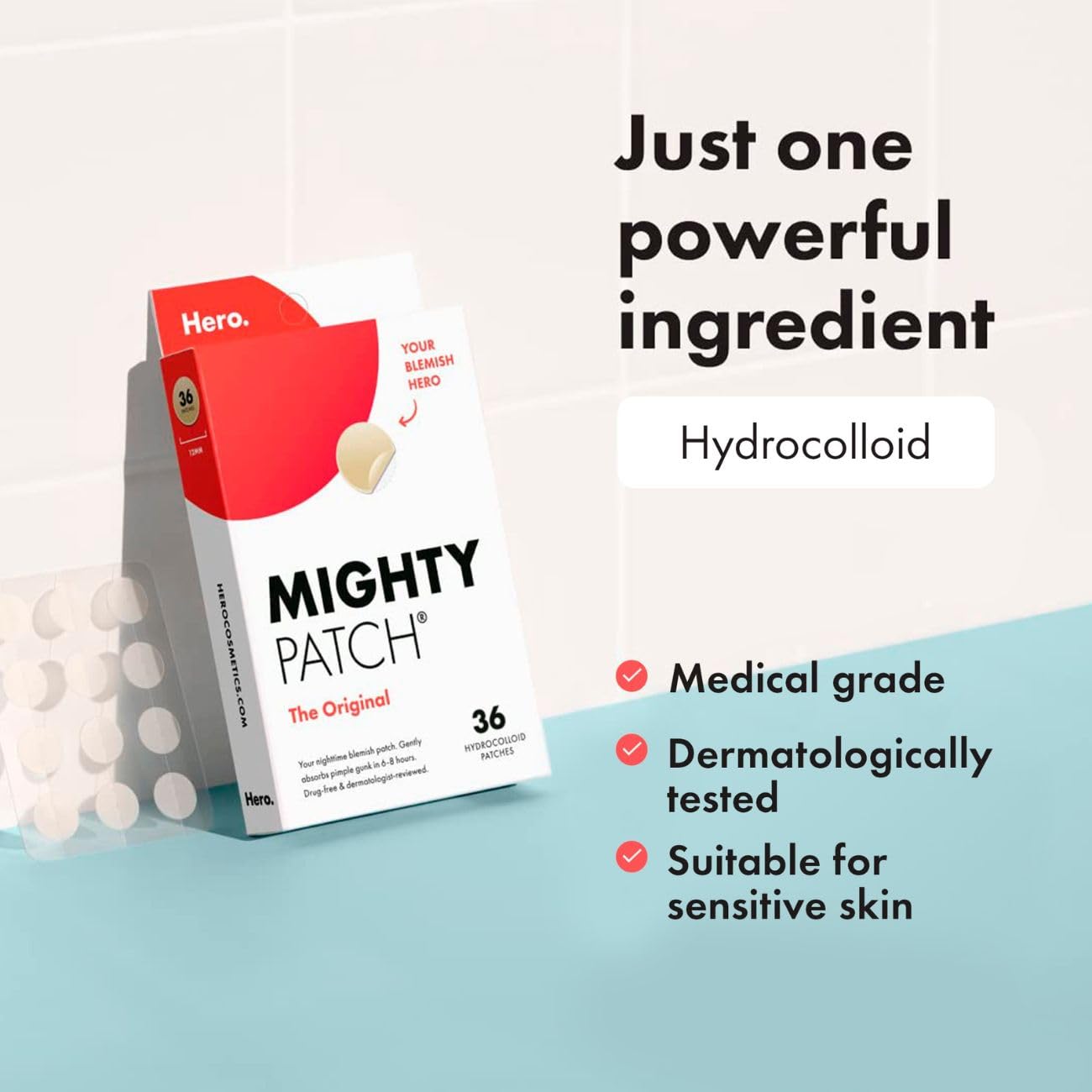 Mighty Patch Original Spot Patches by Hero Cosmetics, Day & Night Time Acne Treatment, Clear Spot Remover Hydrocolloid Patches, Anti Acne Dots, Spot Treatment Pimple Stickers - 36 Patches - Damaged Box