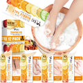 nbc BeautiLab Foot Soak Set: Bubble Salt, Sugar Scrub, Massage Mask, Massage Lotion in a Box, 4 Step Foot Spa Kit for Dry Feet, Softens Calluses, Tired Feet (3 Set, 3 Set Tropical Fruit)