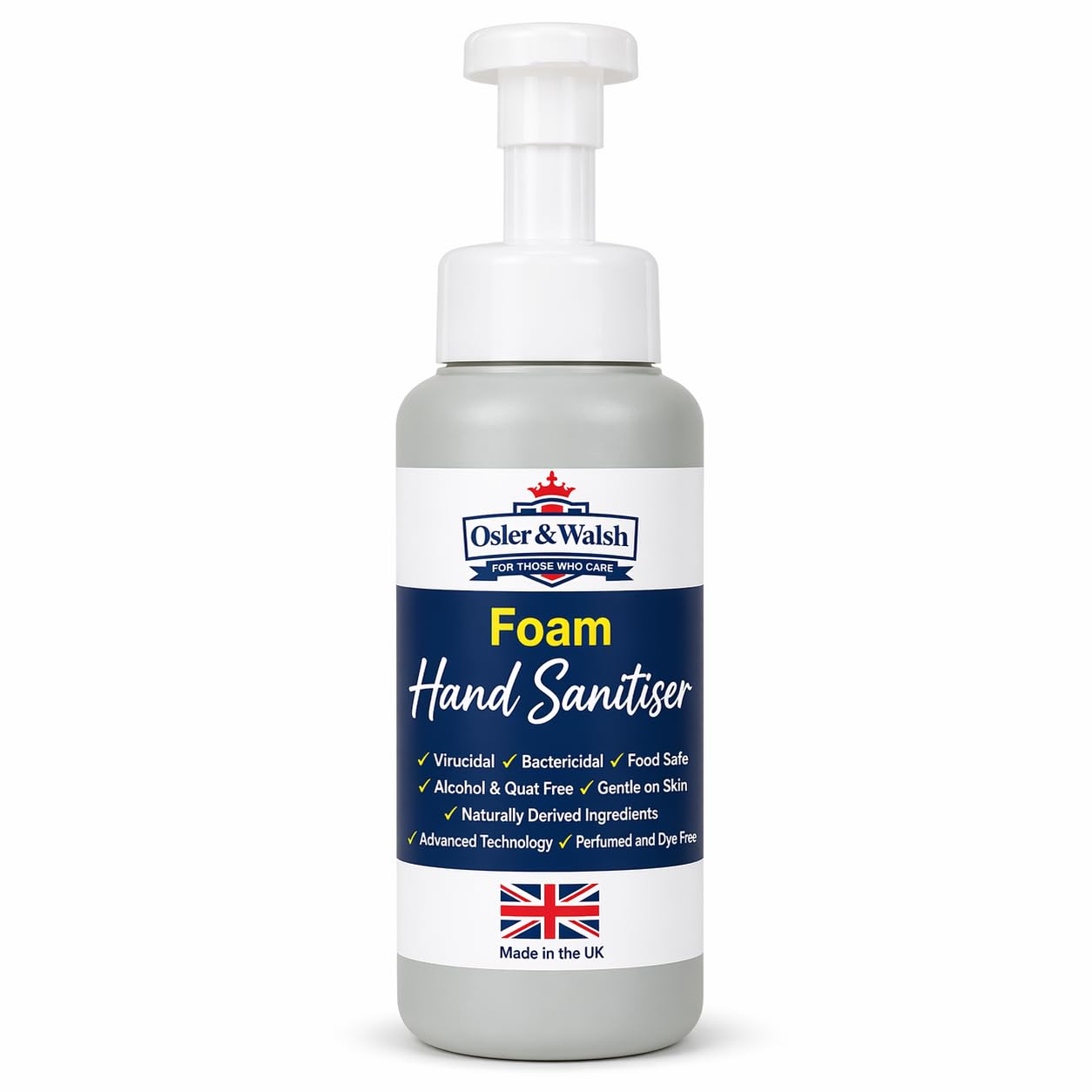 Osler & Walsh Hand Sanitiser Foaming Pump Bottles 500ml - Alcohol-Free, Quat-Free Formula - Biodegradable | Pack of 6 | Healthcare, Workplace, Nursery & Behavioural Health Use