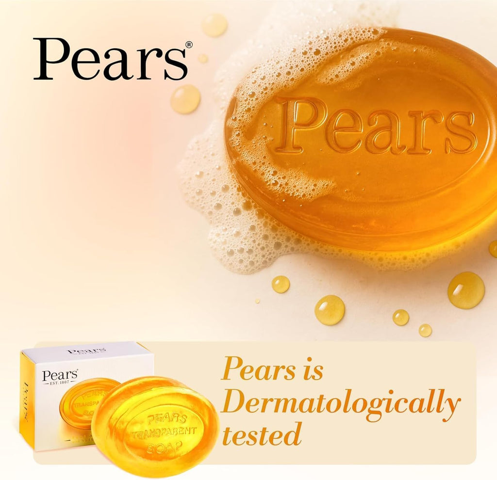 Pears Pure & Gentle Transparent Natural Soap Bar - Made with Natural Oils, Nourishing and Refreshing Bathing Cleanser, Gentle & Soothing Skin Care, Pure Transparency, Pack of 6 x 125g