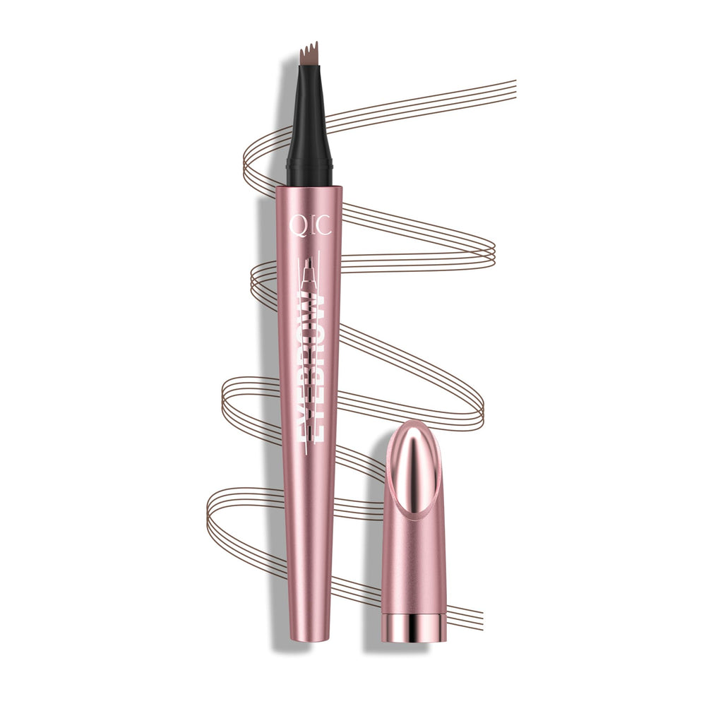 QIC eyebrow pencil,4 Tip microblading eyebrow pen, 4 Fork waterproof brow pencil, create Natural Hair-Like Brows, brown eye brow pencil - Damaged Box